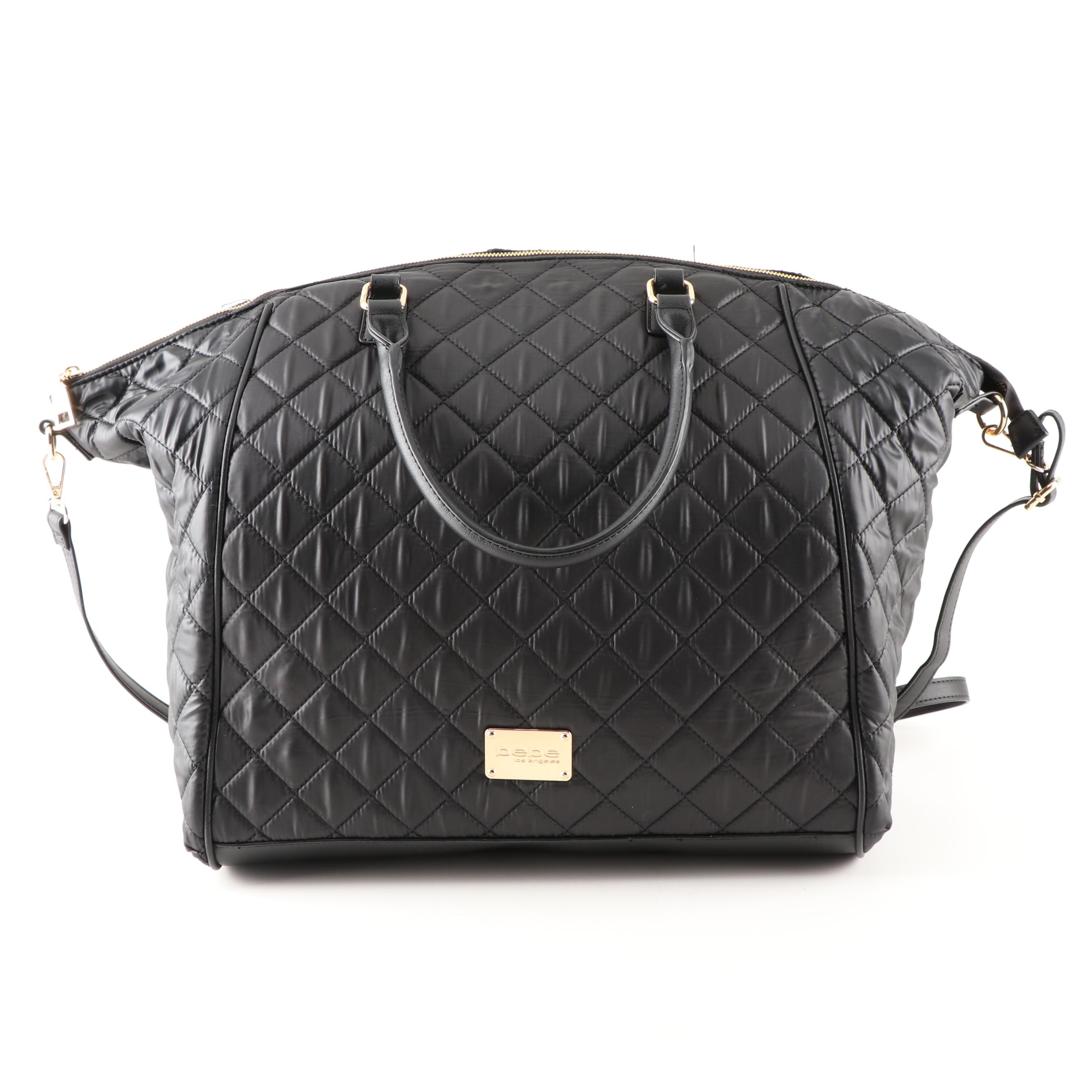 Bebe Los Angeles Quilted Black Nylon Weekender Bag