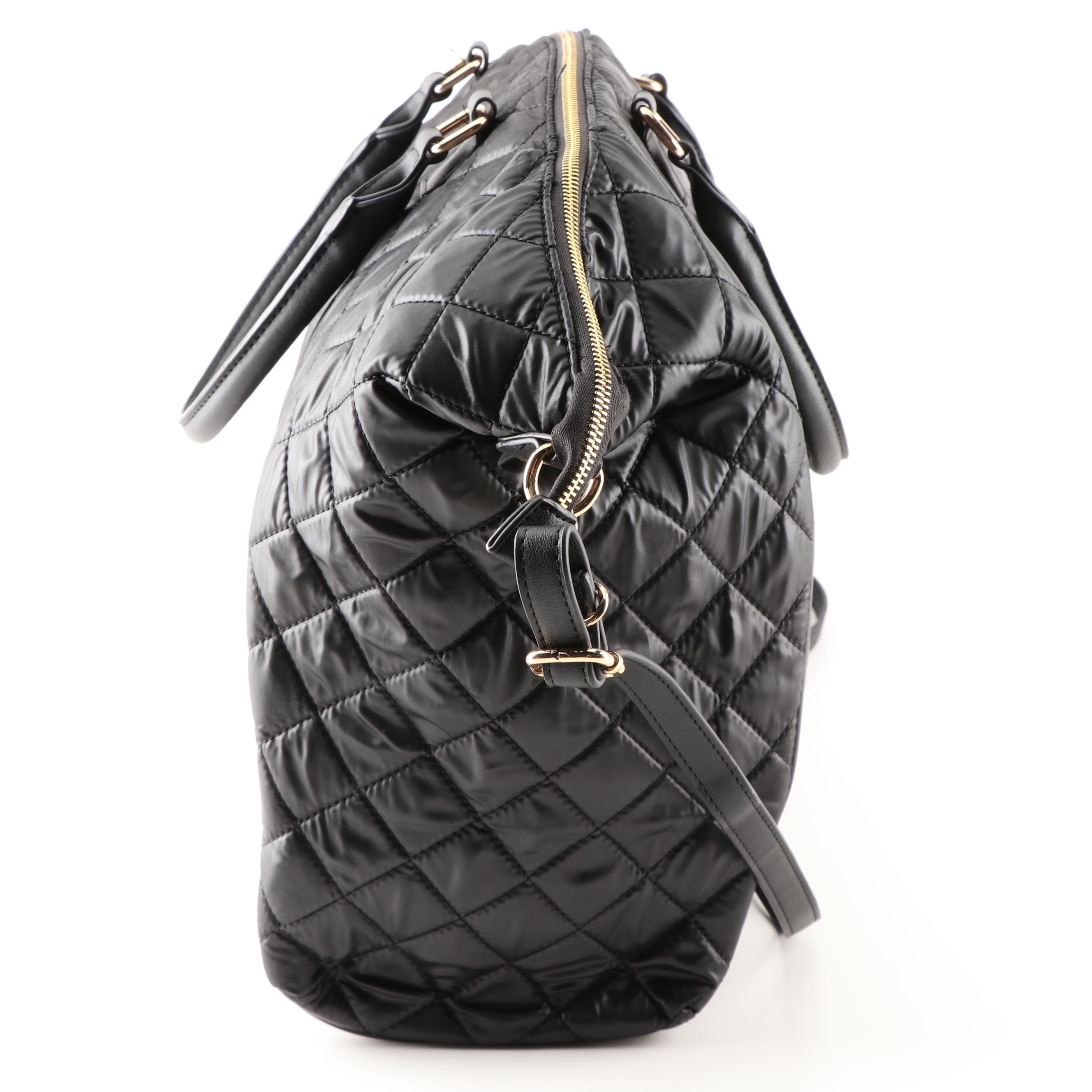 Bebe Los Angeles Quilted Black Nylon Weekender Bag