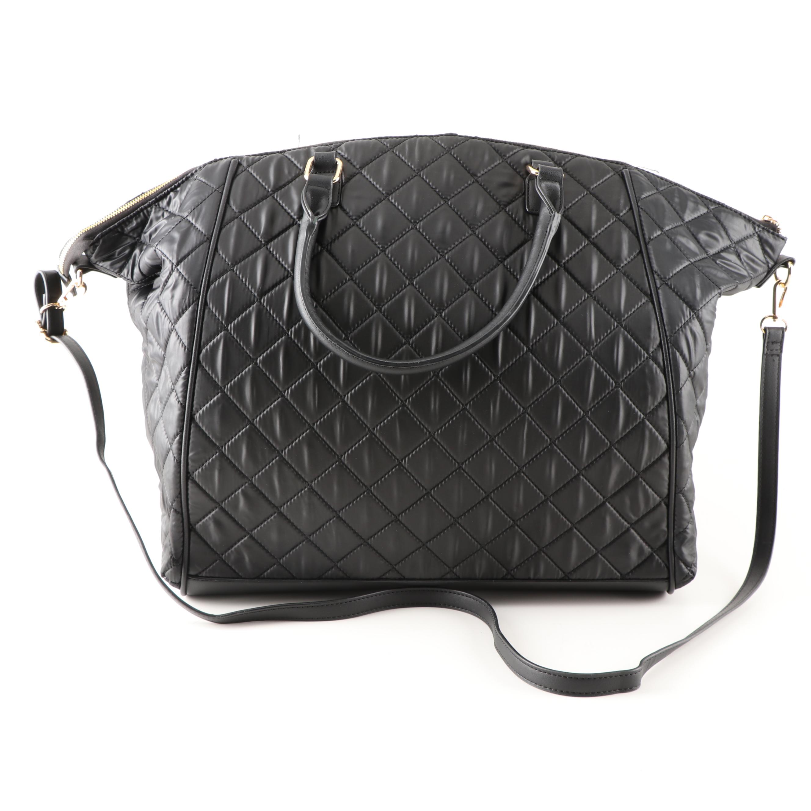Bebe Los Angeles Quilted Black Nylon Weekender Bag