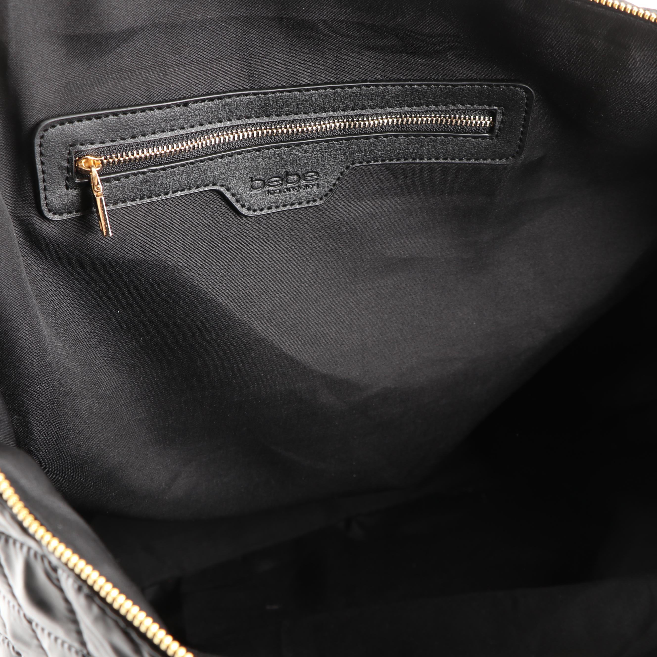 Bebe Los Angeles Quilted Black Nylon Weekender Bag