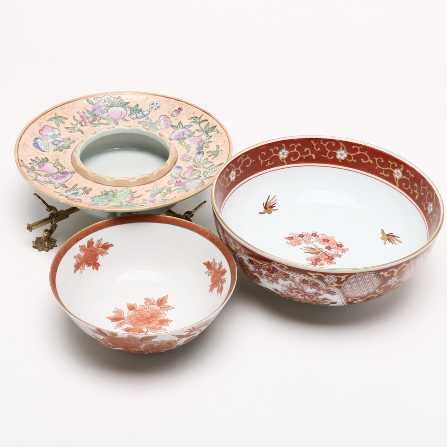 Japanese and Chinese Hand Painted Ceramics, Mid-Century