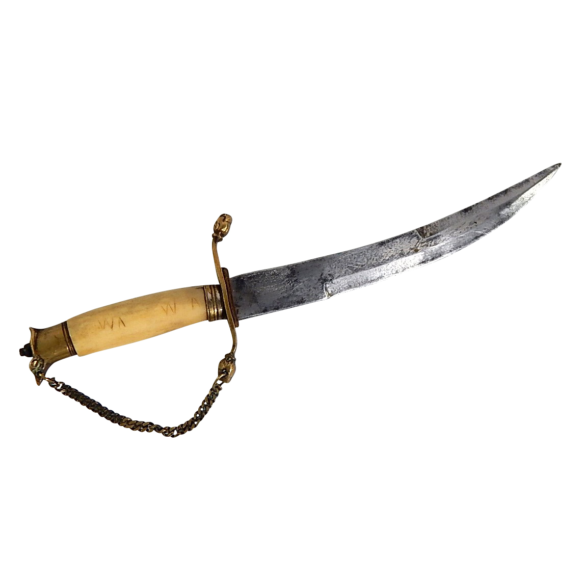 Bone and Brass Handled Hand Forged Sword with Chain Guard