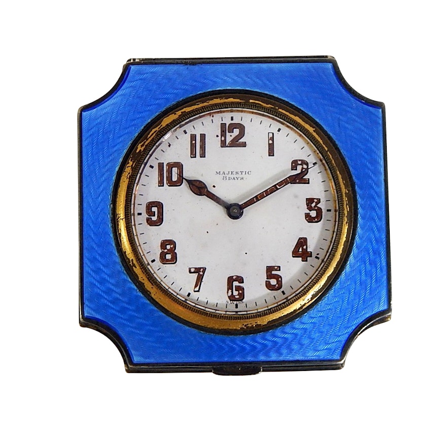 Tiffany & Co. Sterling Silver Guilloche Enamel Travel Clock for Majestic Watch