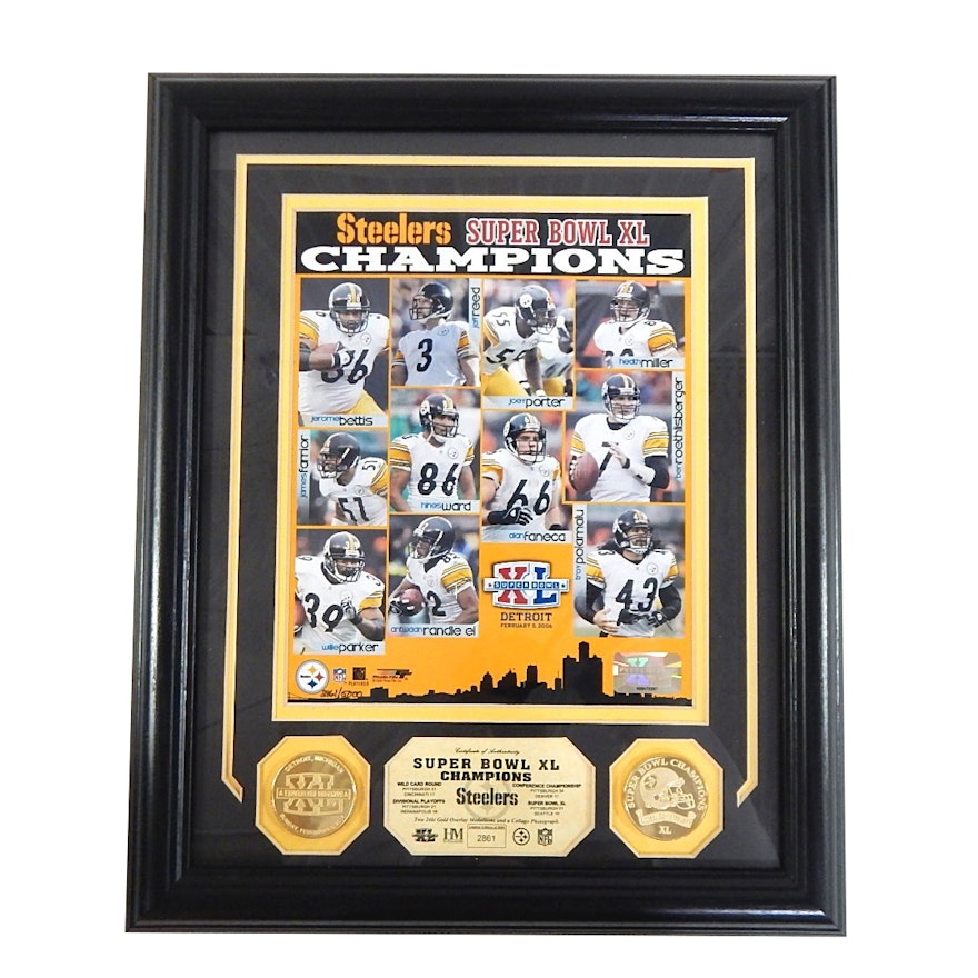 Pittsburgh Steelers Super Bowl XL Highland Mint 24K Medallions and Photograph