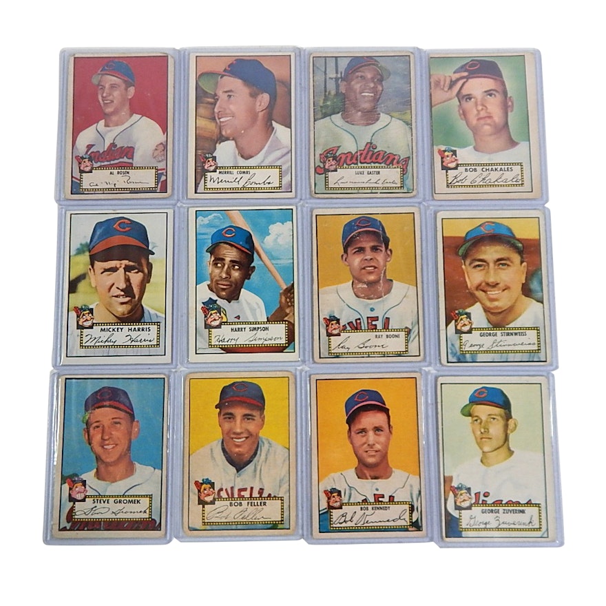 1952 Cleveland Indians Topps Team Lot with Bob Feller, Ray Boone, Al Rosen