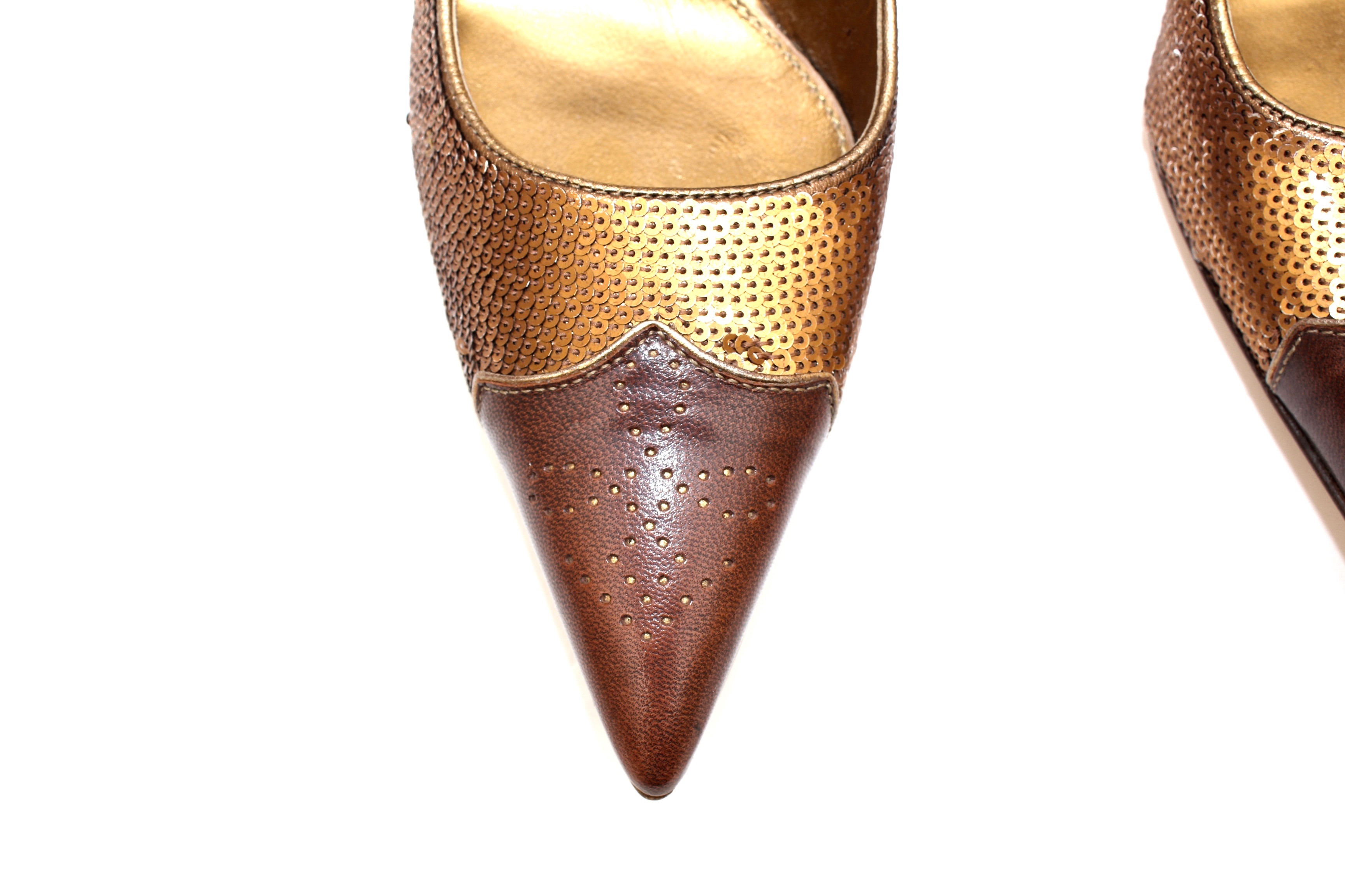 Prada Leather and Woven High-Heeled Pumps