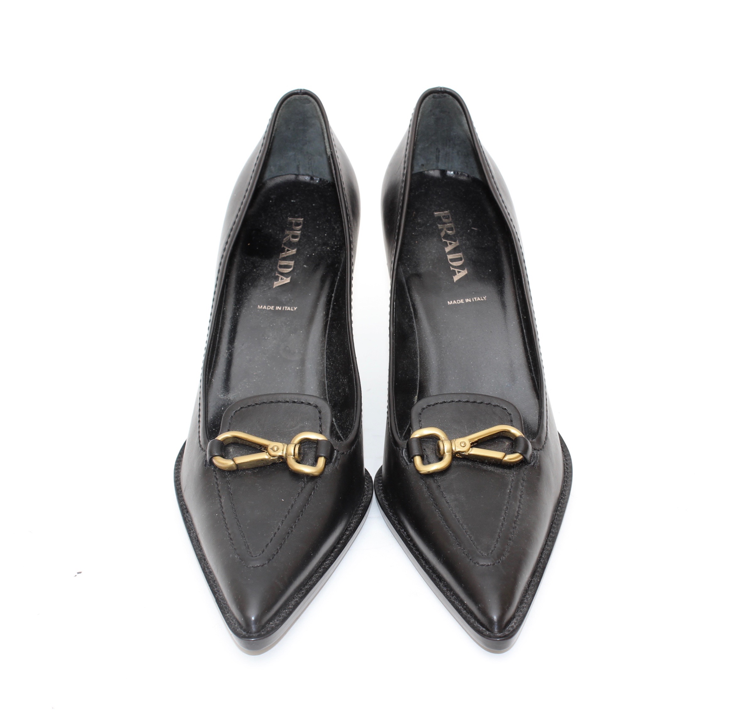 Prada Leather and Woven High-Heeled Pumps