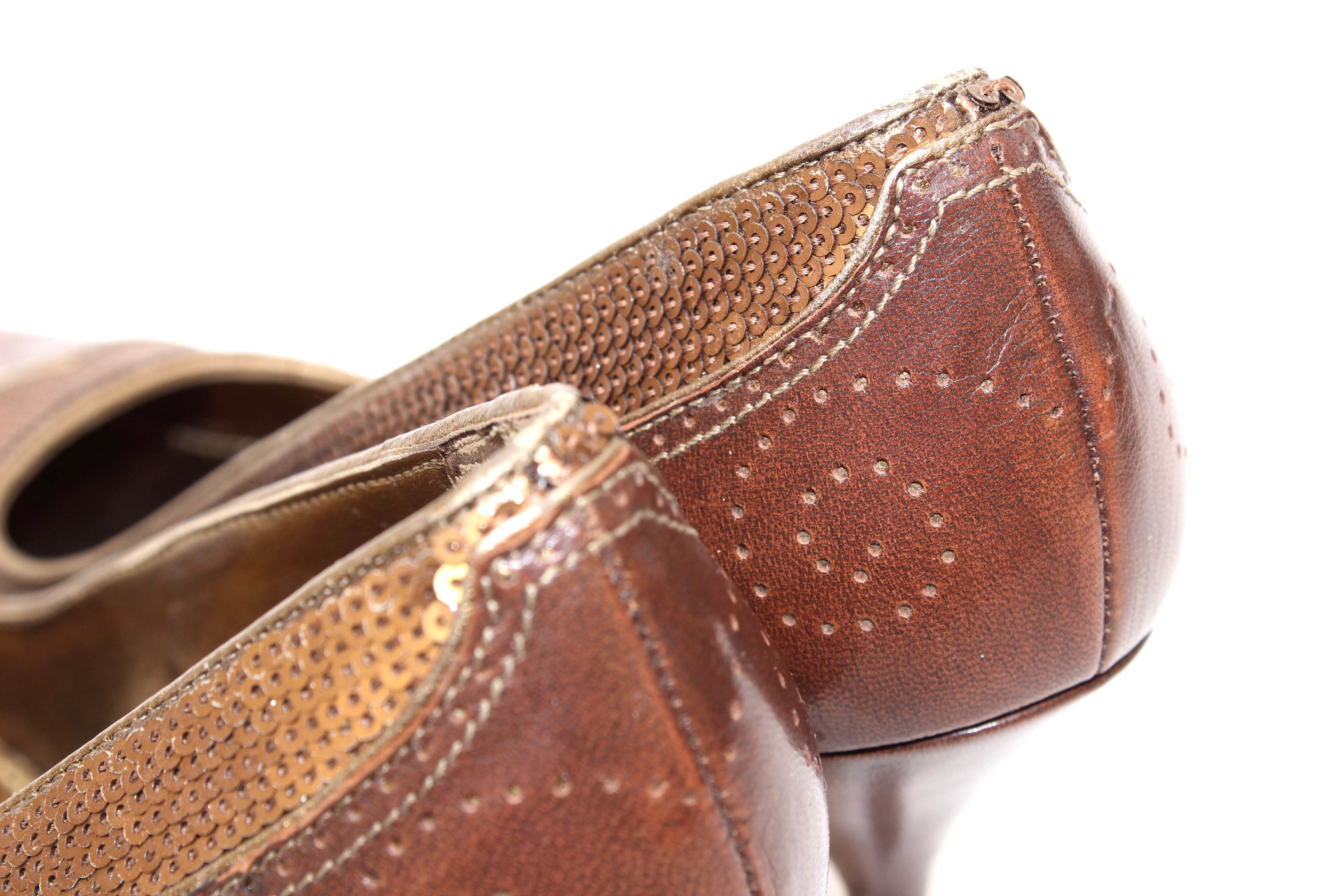 Prada Leather and Woven High-Heeled Pumps