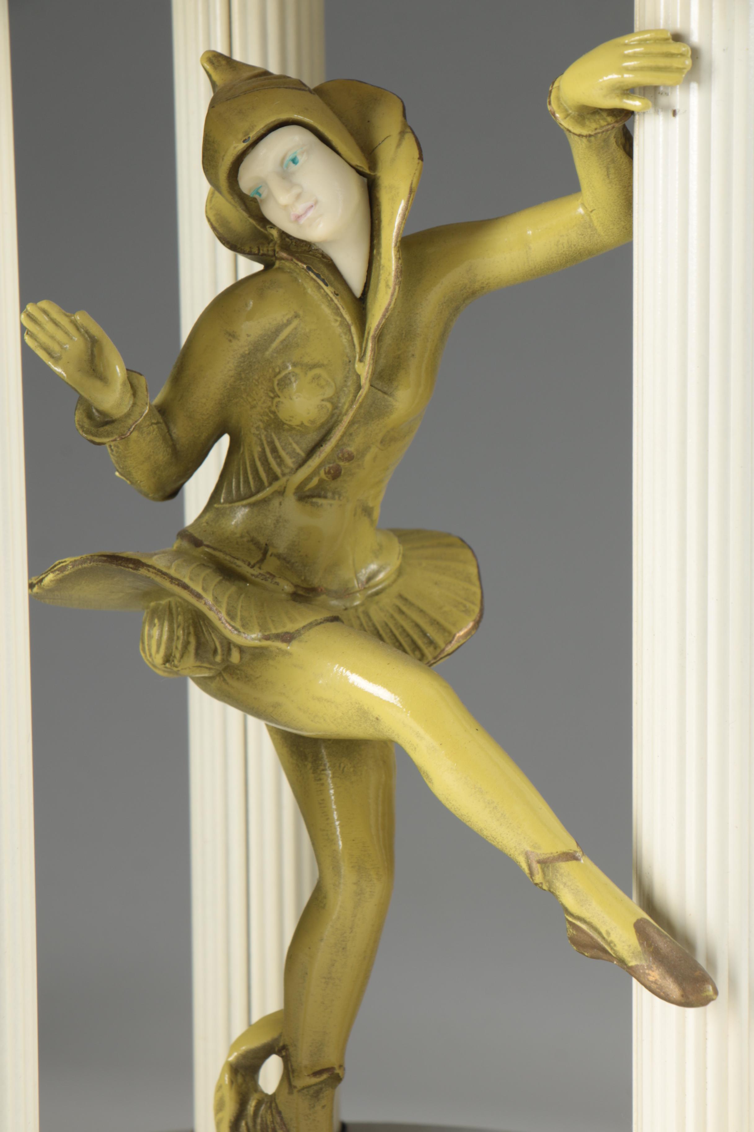 Alabaster Rotunda Table Lamps with Harlequin Dancers after Gerdago, 1930s