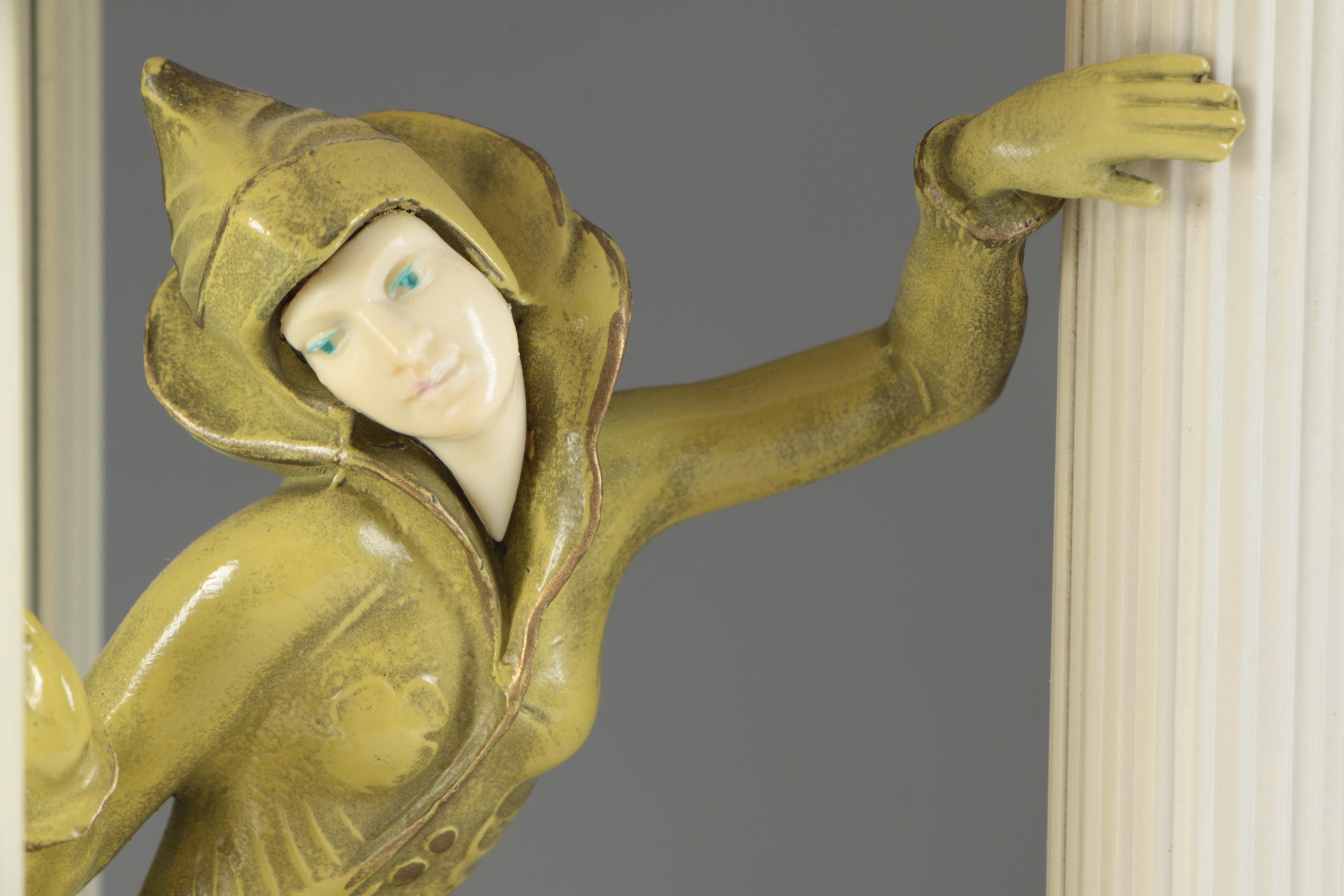 Alabaster Rotunda Table Lamps with Harlequin Dancers after Gerdago, 1930s