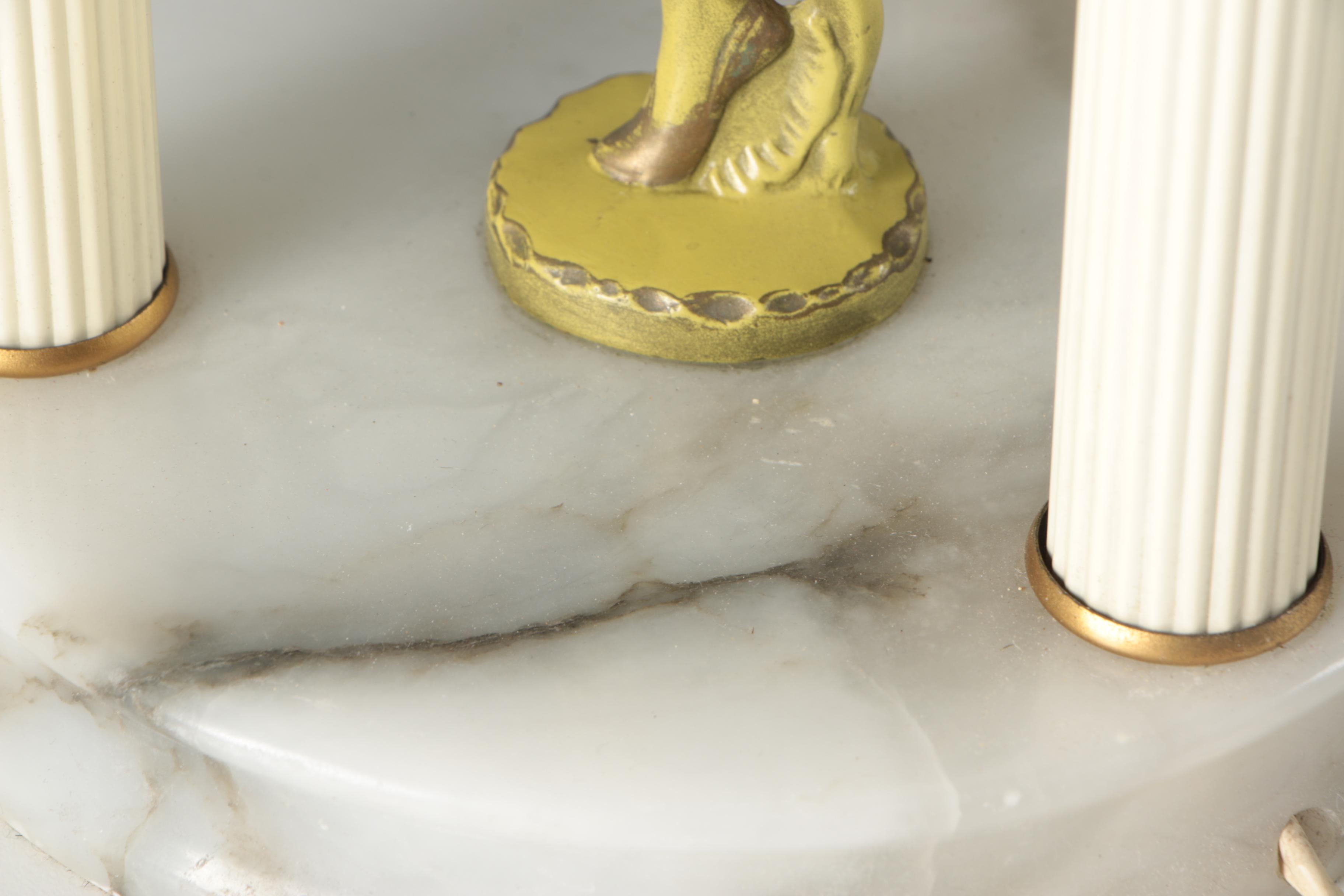 Alabaster Rotunda Table Lamps with Harlequin Dancers after Gerdago, 1930s