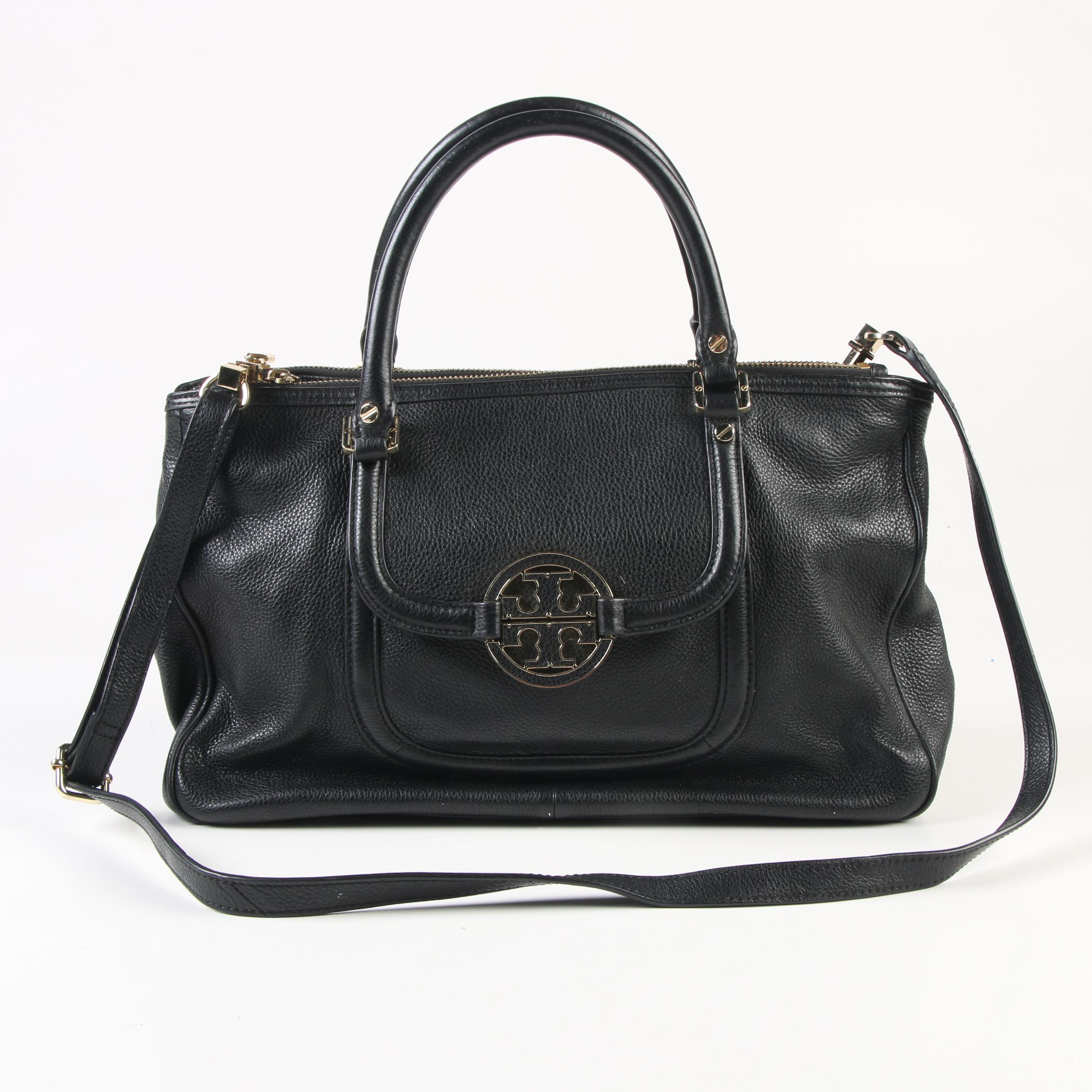 Tory Burch Amanda Black Pebbled Leather Convertible Satchel