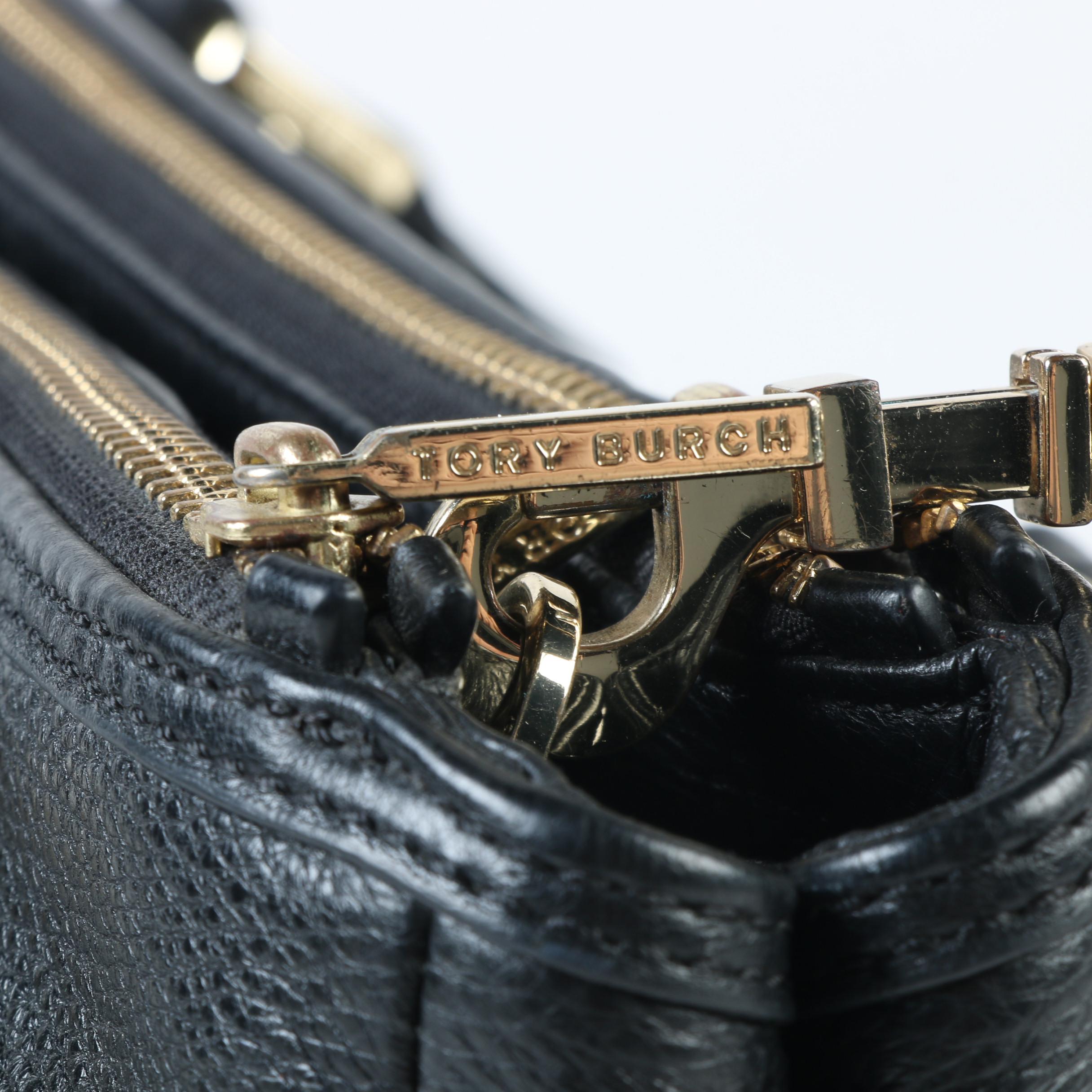 Tory Burch Amanda Black Pebbled Leather Convertible Satchel