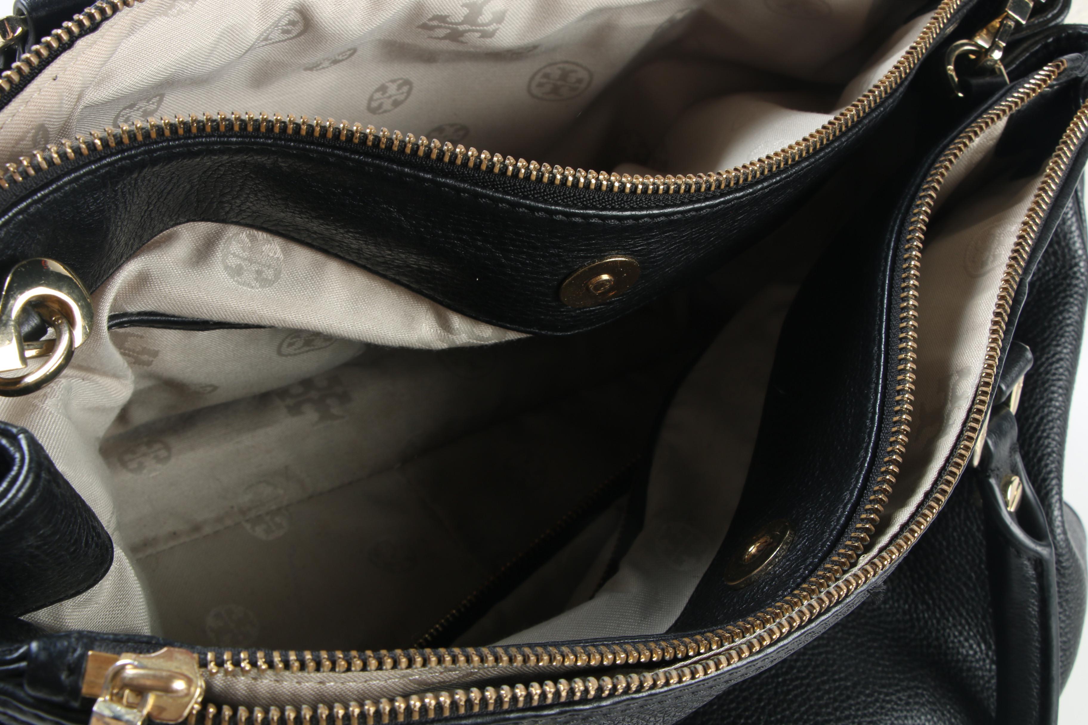 Tory Burch Amanda Black Pebbled Leather Convertible Satchel