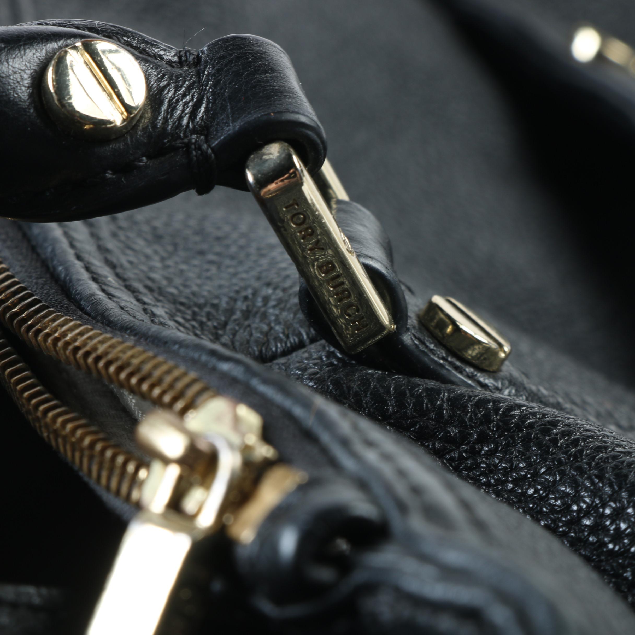 Tory Burch Amanda Black Pebbled Leather Convertible Satchel