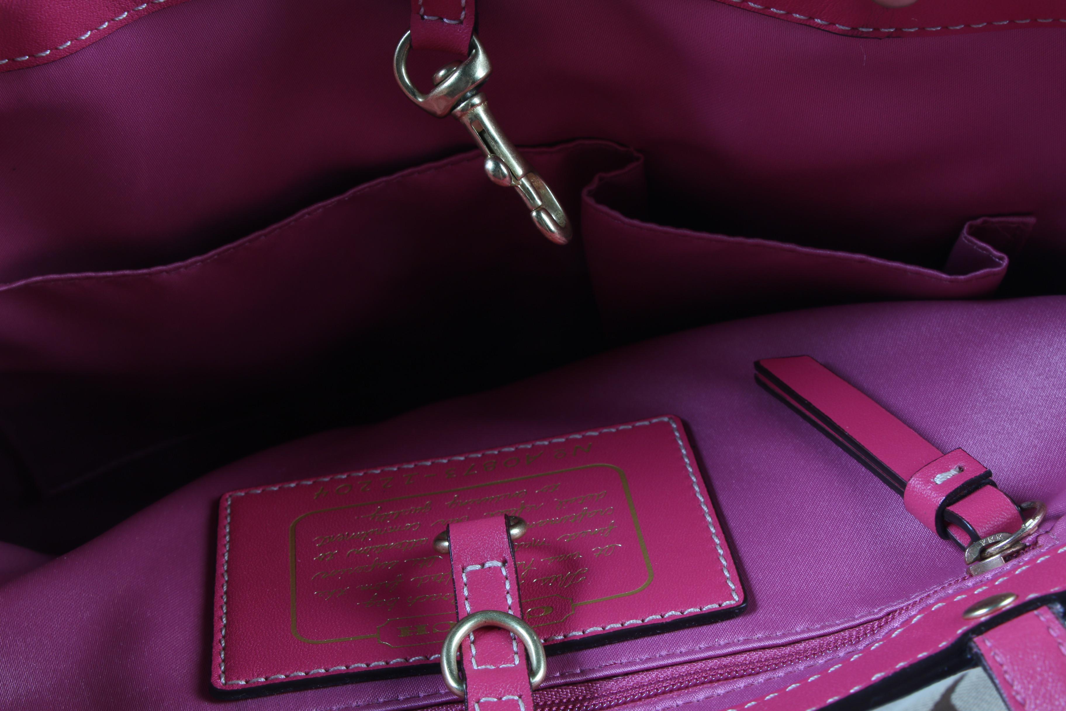 Coach Signature Jacquard Pink Stripe Floral Appliqué Tote and Wristlet Zip Pouch