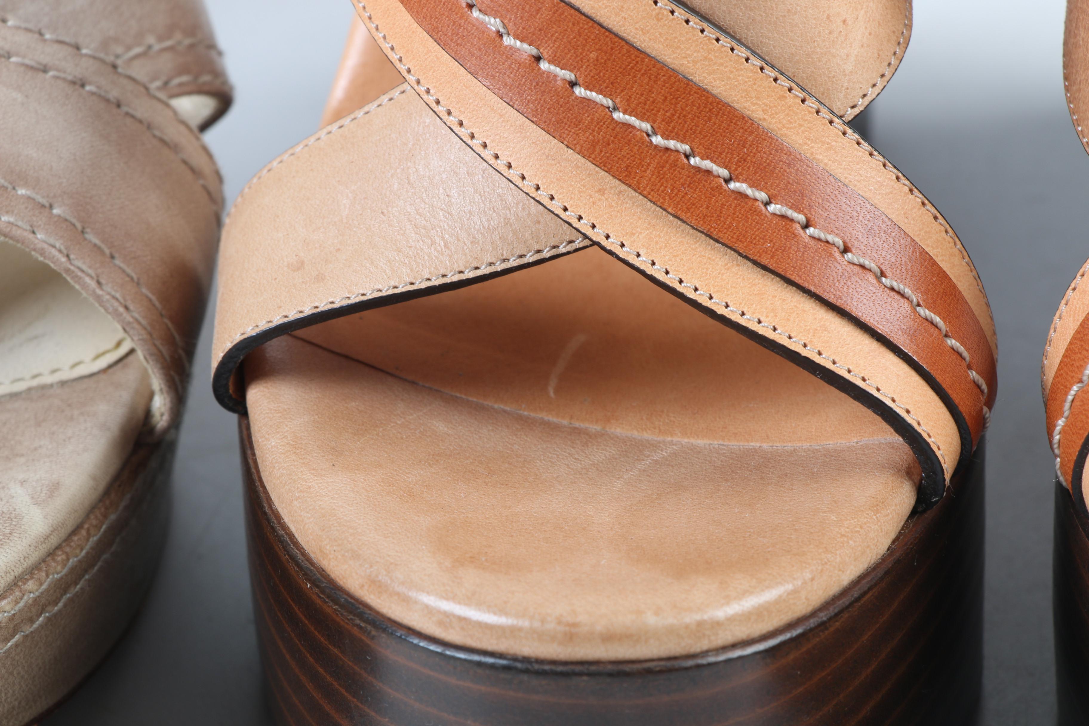 Prada and Chloé Leather Ankle Strap Platform Sandals