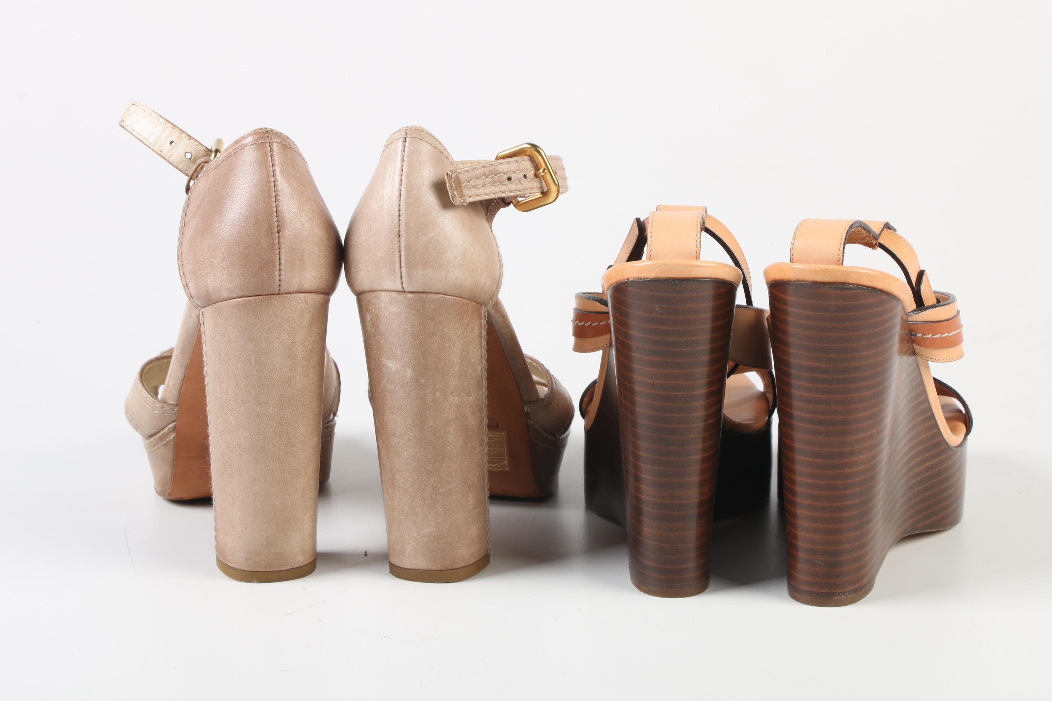 Prada and Chloé Leather Ankle Strap Platform Sandals