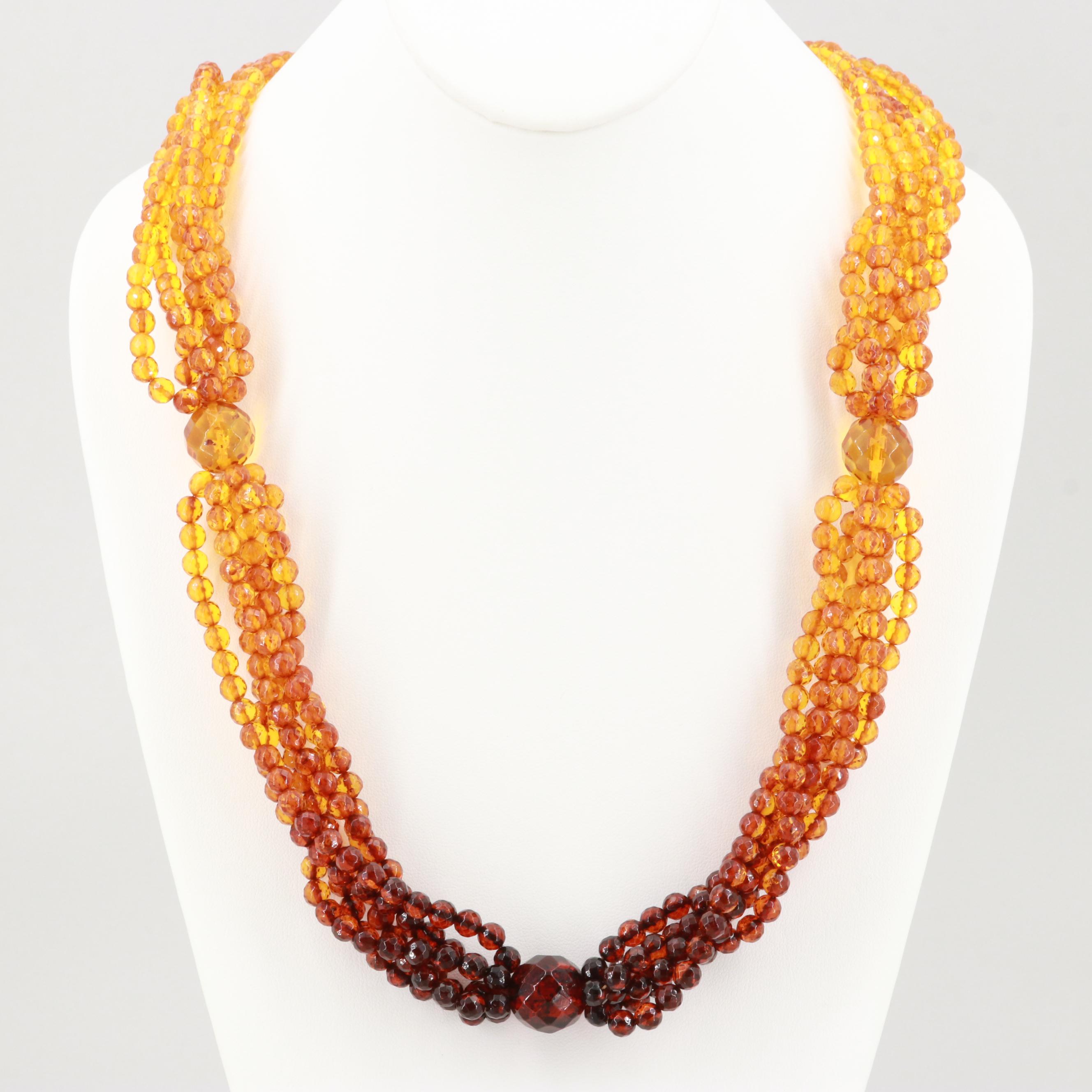 Faceted Amber Beaded Multi-Strand Necklace with Graduating Colors