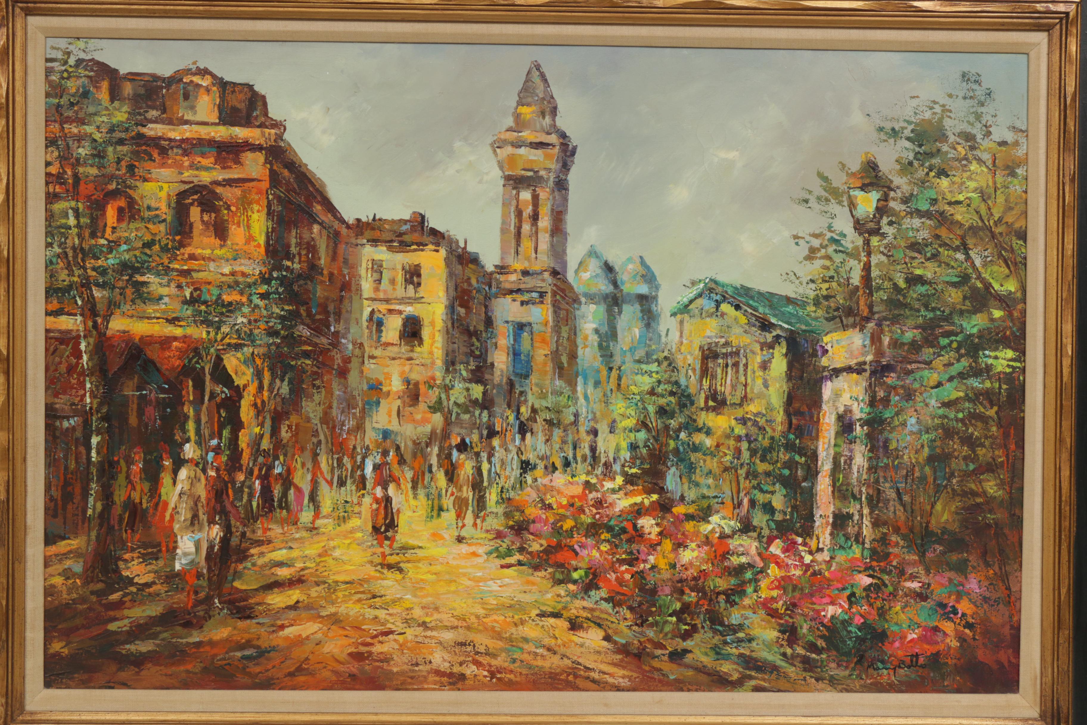Mary Botto European Street Scene Oil Painting