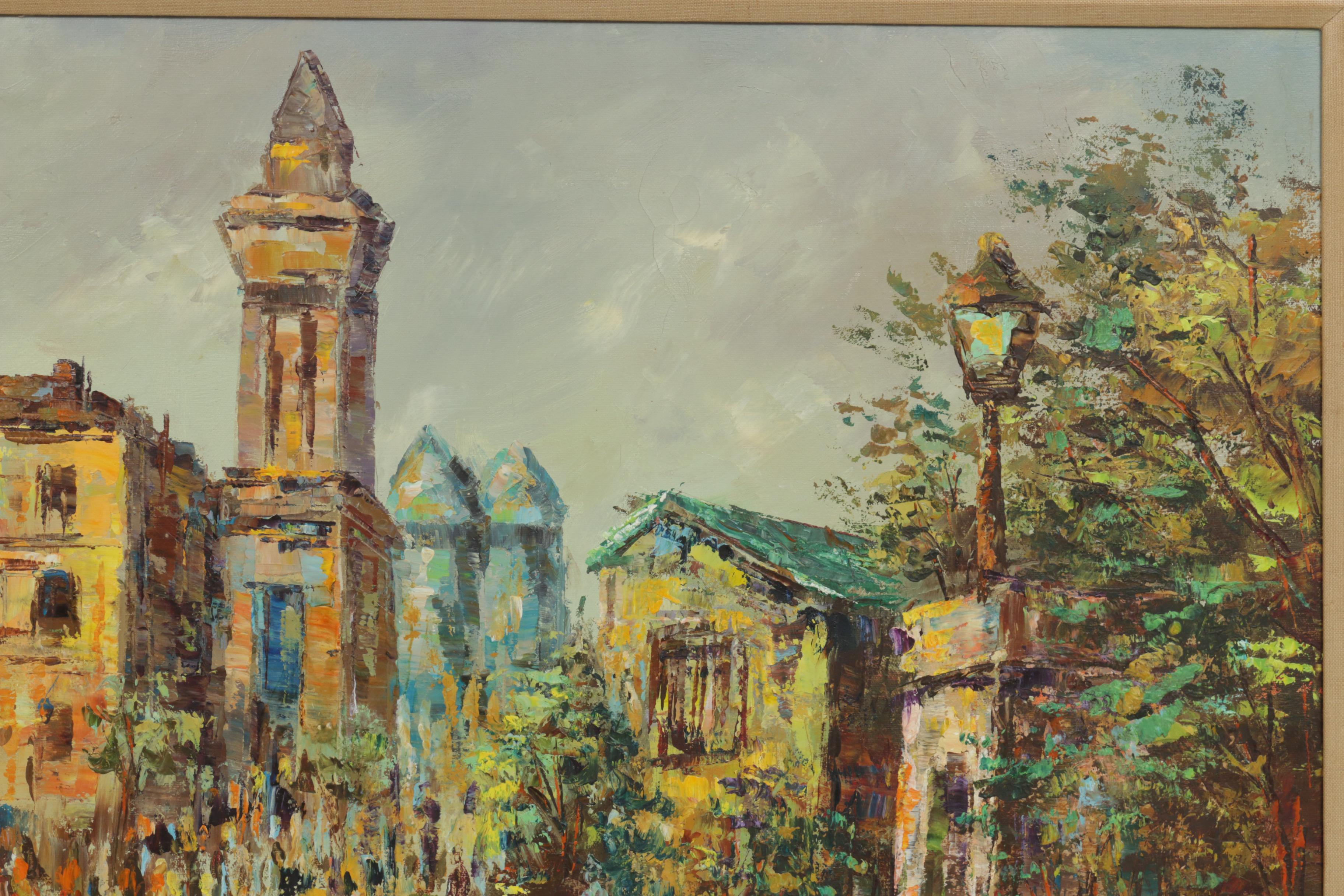 Mary Botto European Street Scene Oil Painting