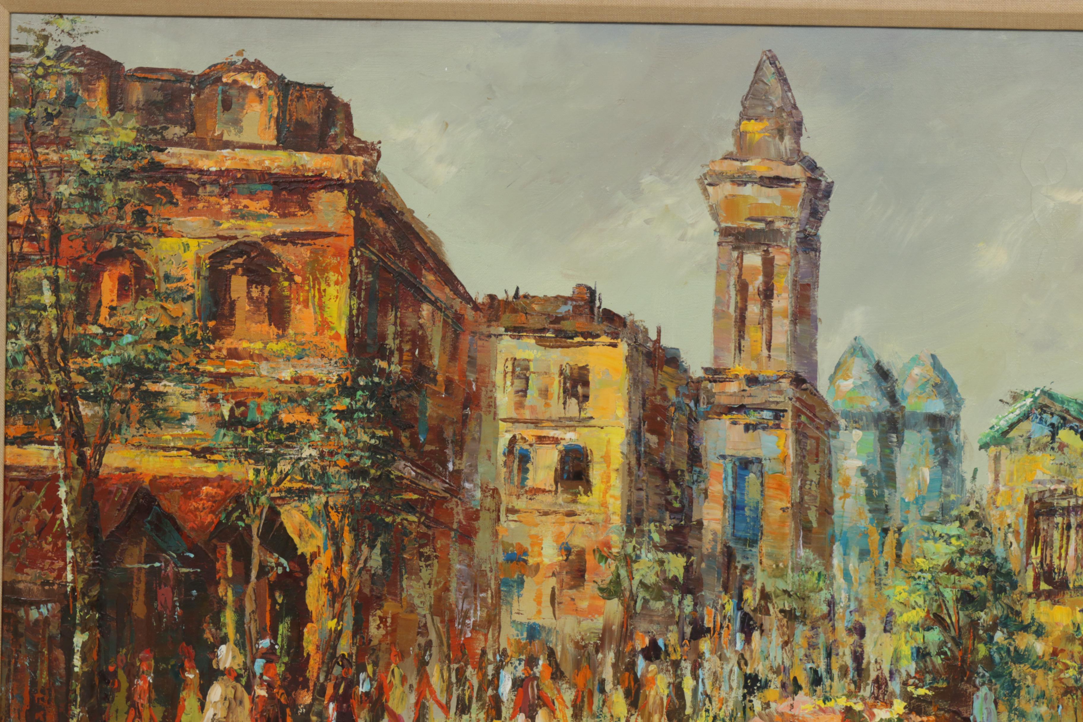 Mary Botto European Street Scene Oil Painting