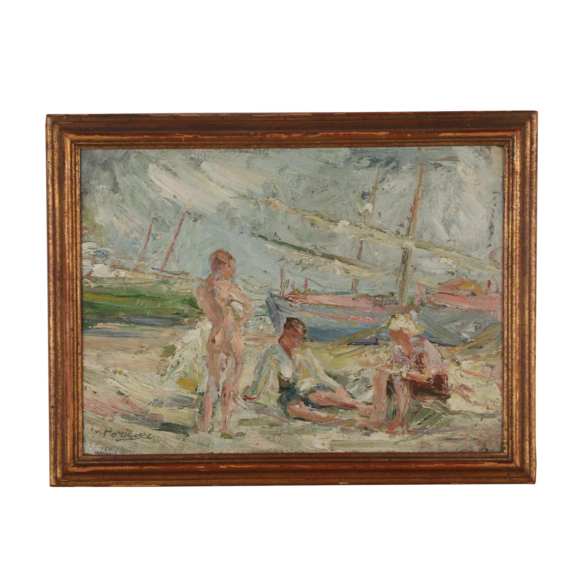 Juan Bautista Porcar Ripollés Oil Painting "Figures on the Beach"