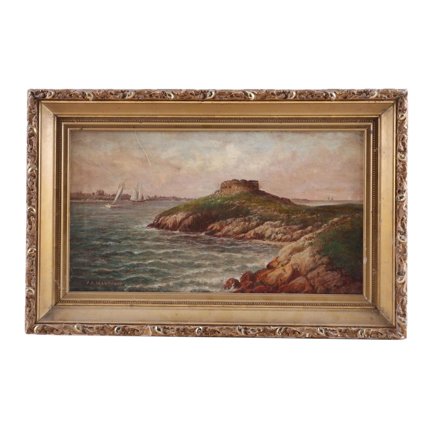 J. A. Maxfield Coastal Landscape Oil Painting, Late 19th Century