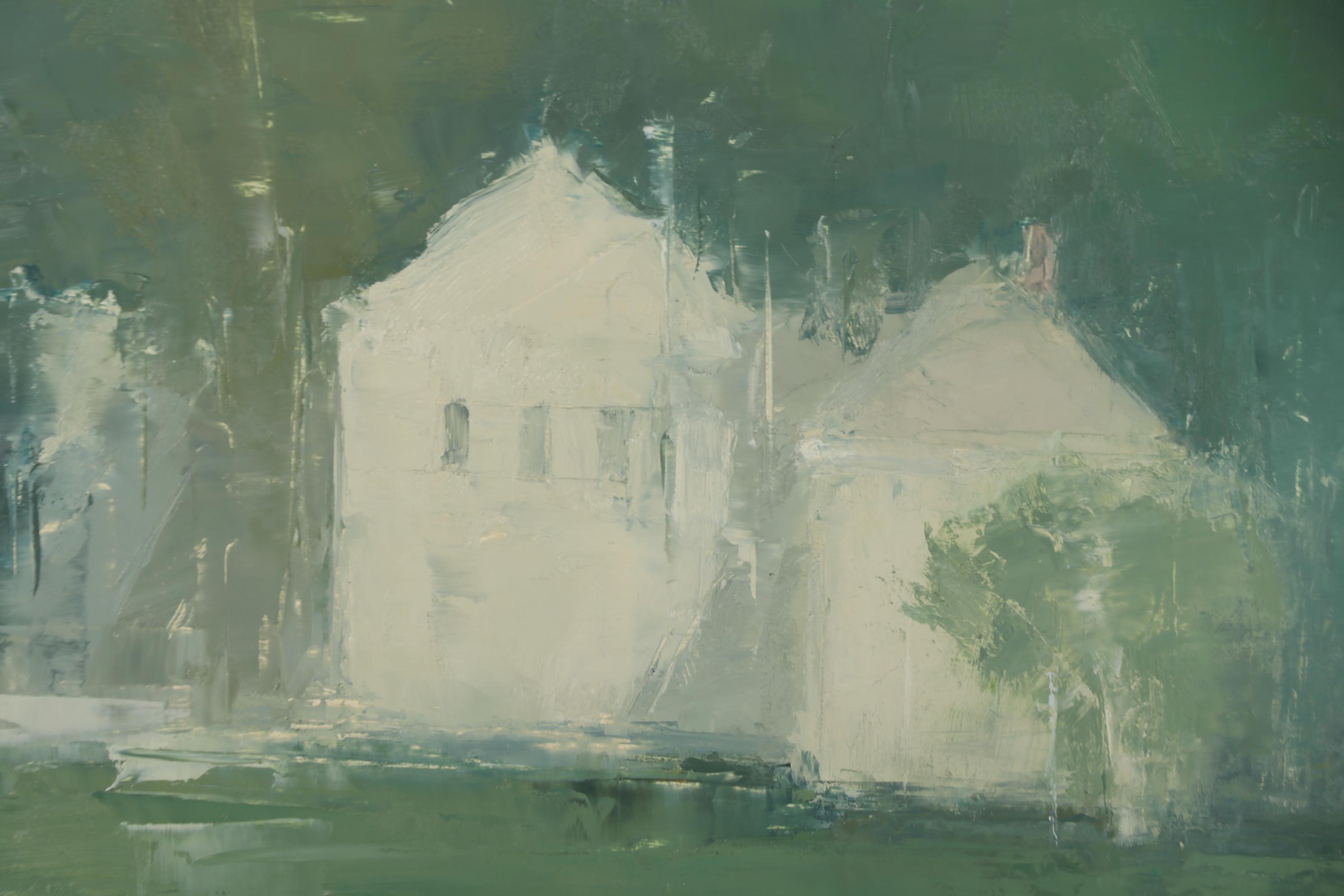 Stuart Shils Oil Painting "White Barns and Trees", 2001
