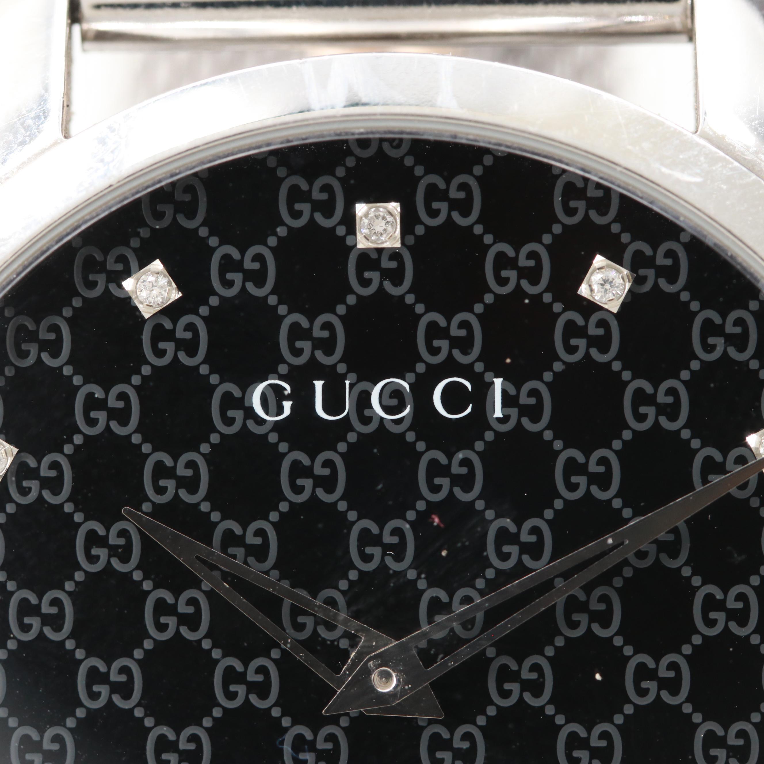 Gucci G - Timeless Diamond Dial Stainless Steel Quartz Watch