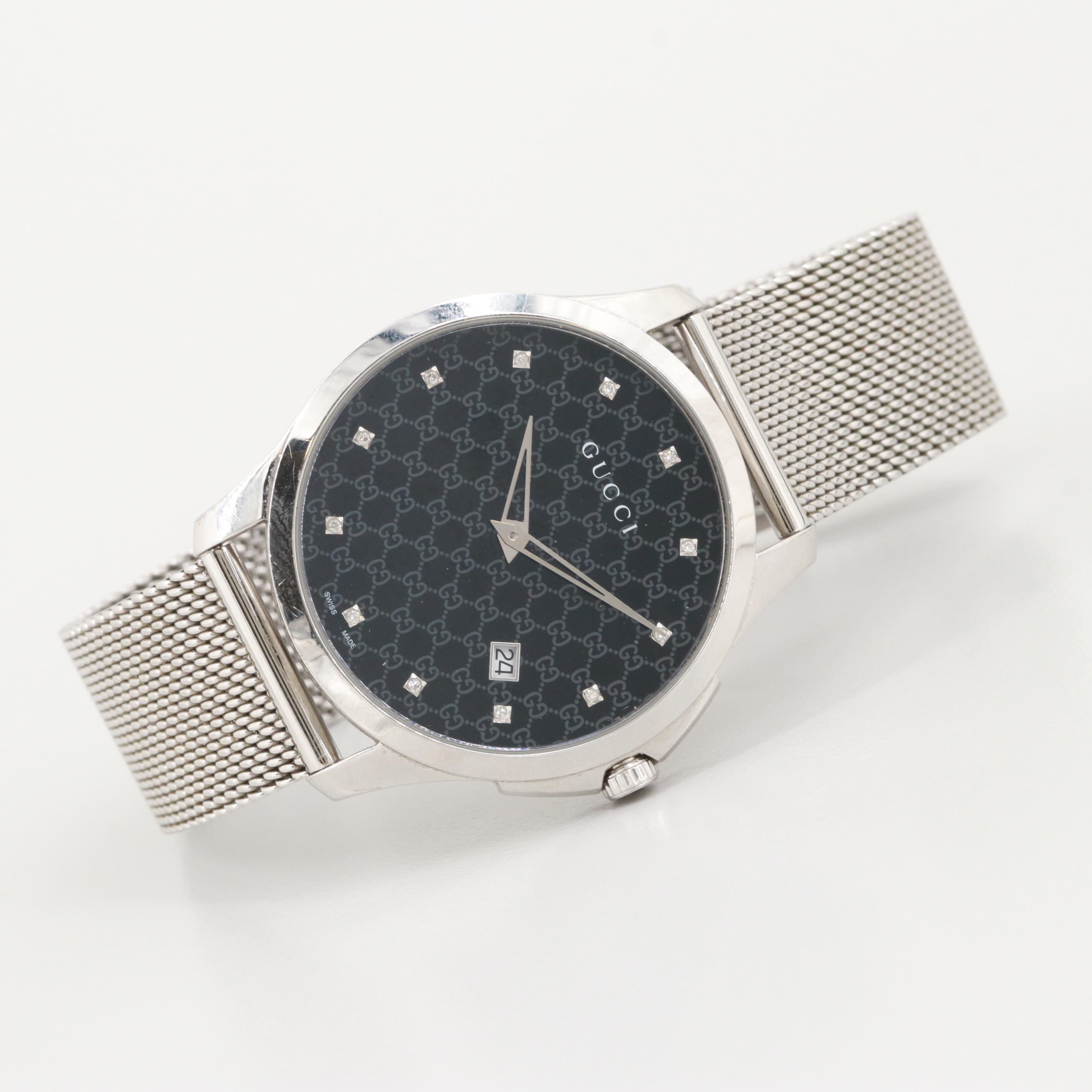 Gucci G - Timeless Diamond Dial Stainless Steel Quartz Watch