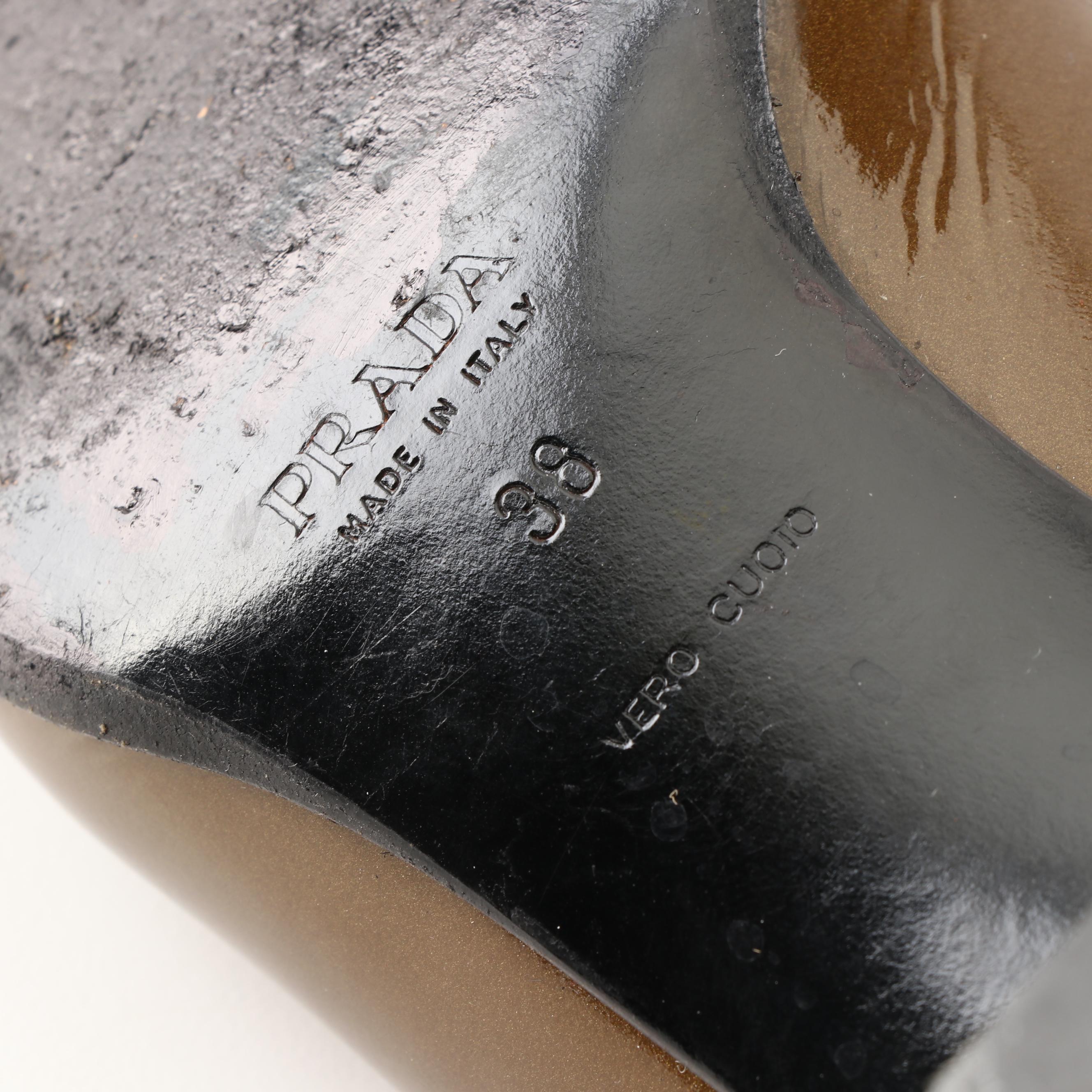 Prada Olive Green Metallic Patent Leather Pumps