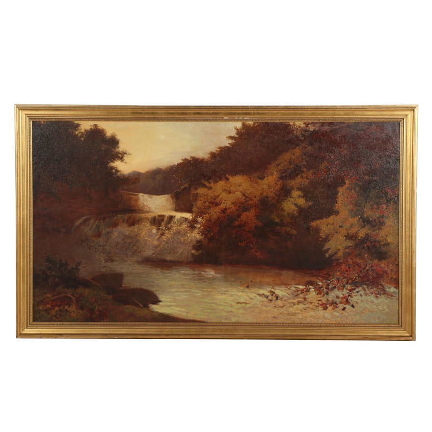 Richard Whately West Monumental Oil Painting "Falls of Clyde"