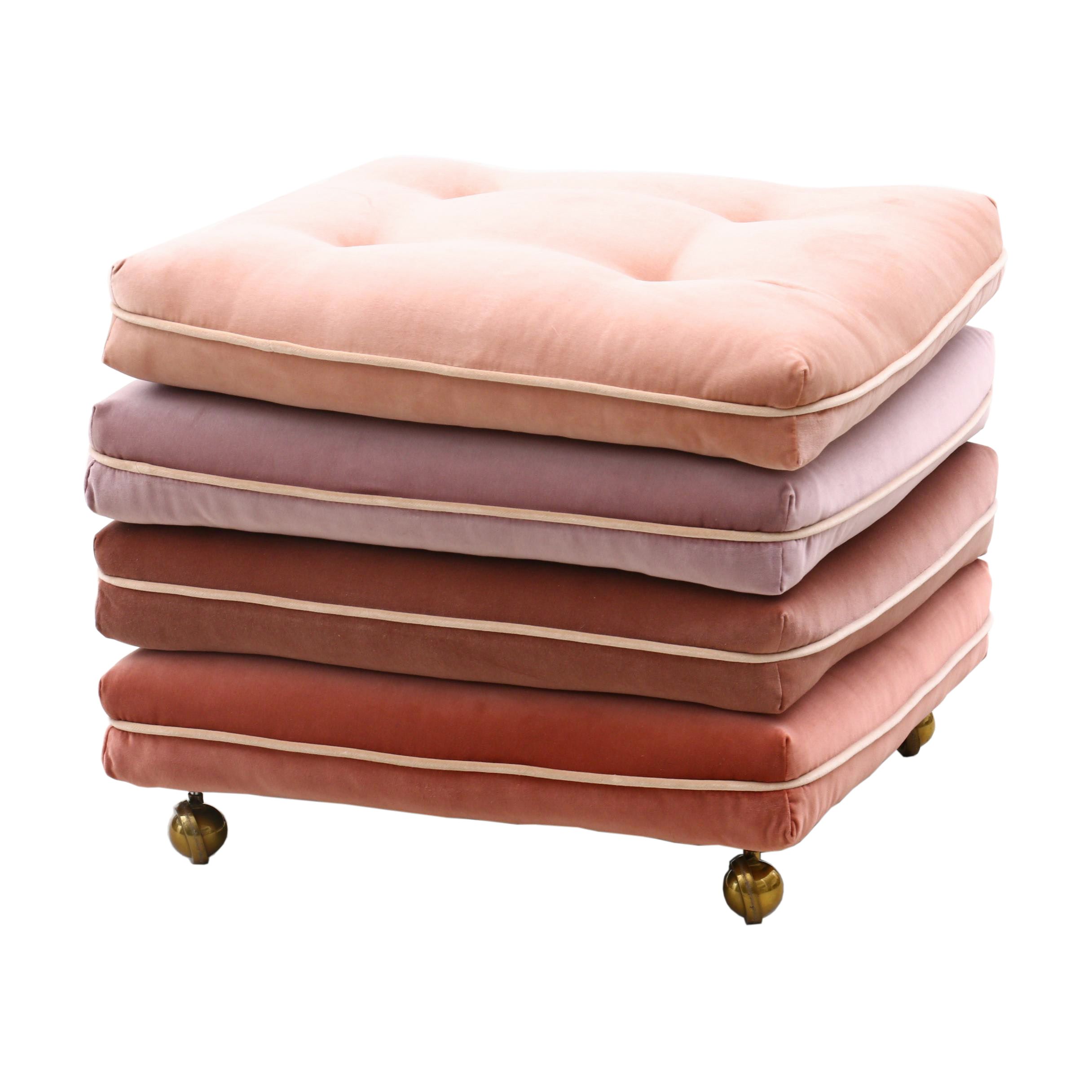 Custom Pink Ombre Stacked Cushion Stool on Brass Casters