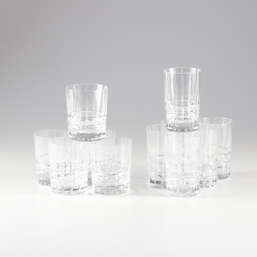 Tiffany & Co. Crystal Hand-Cut "Plaid" Double Old Fashioned Rocks Glasses