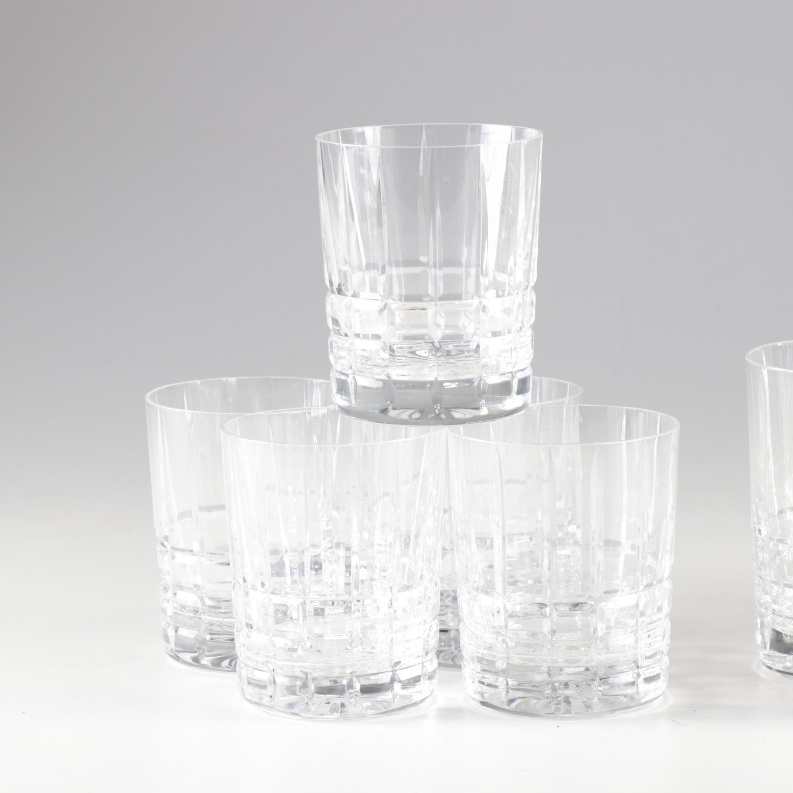 Tiffany & Co. Crystal Hand-Cut "Plaid" Double Old Fashioned Rocks Glasses