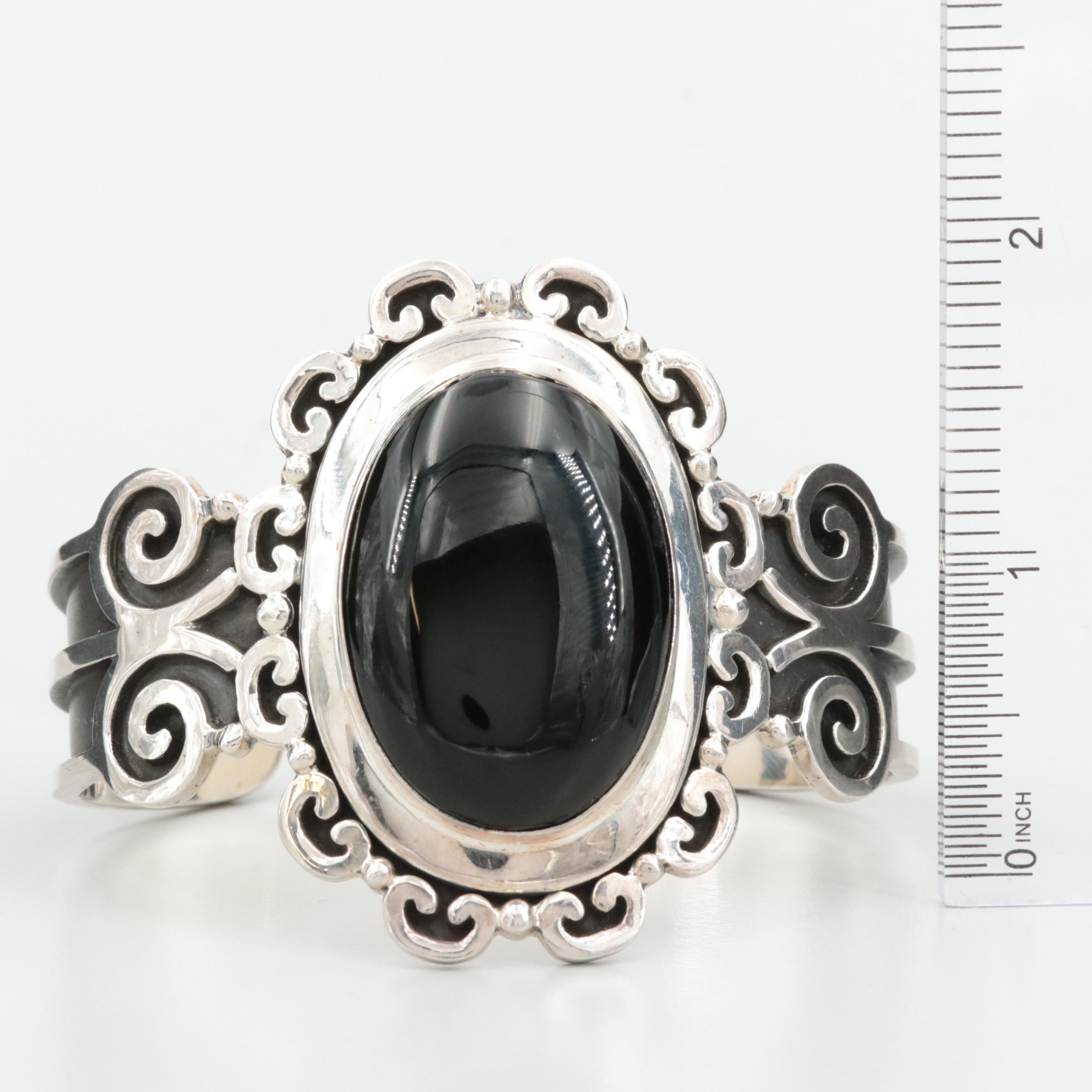 Sterling Silver Glass Cuff Bracelet