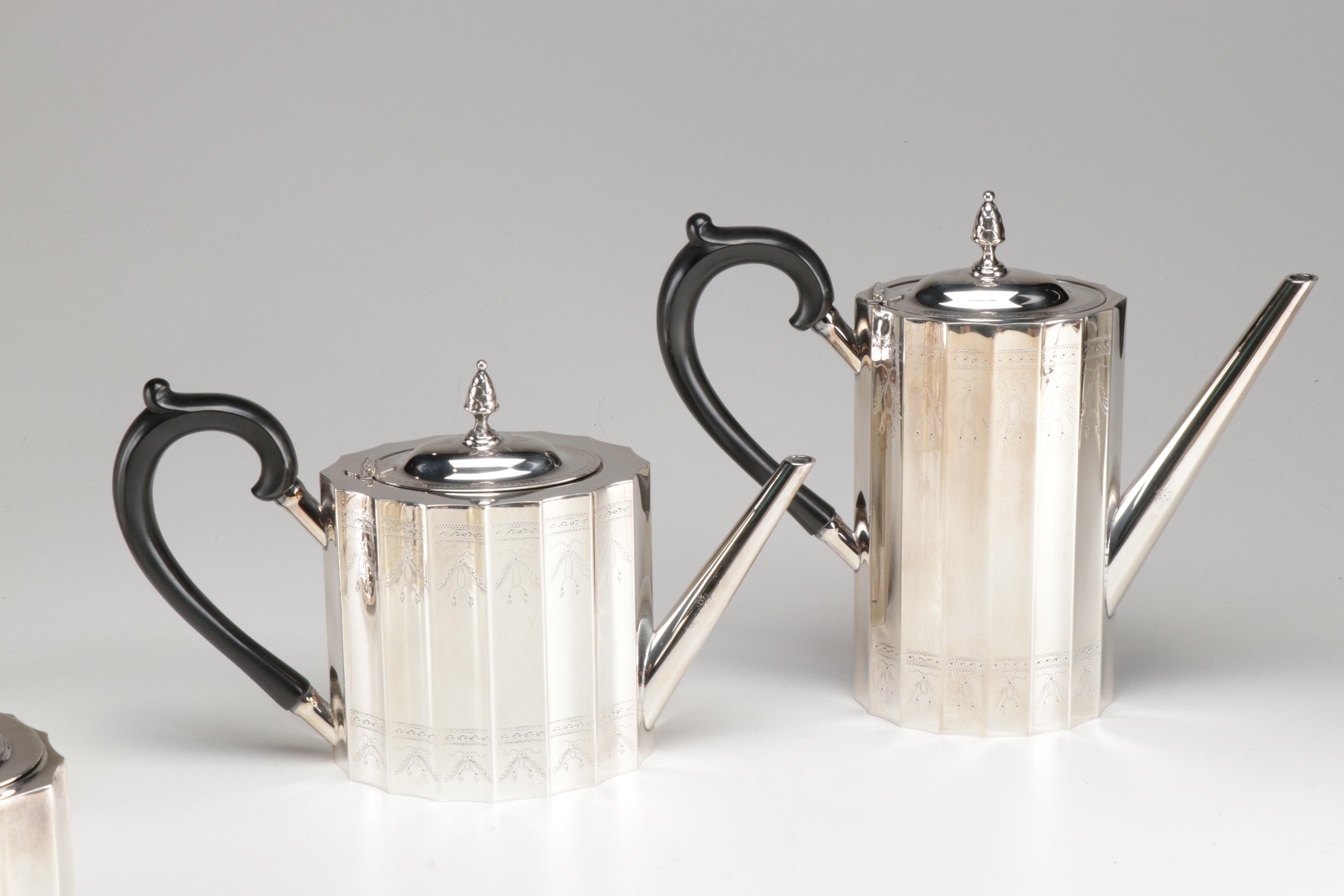 Lunt Silver Plate "Paul Revere" Tea Service and Candlesticks