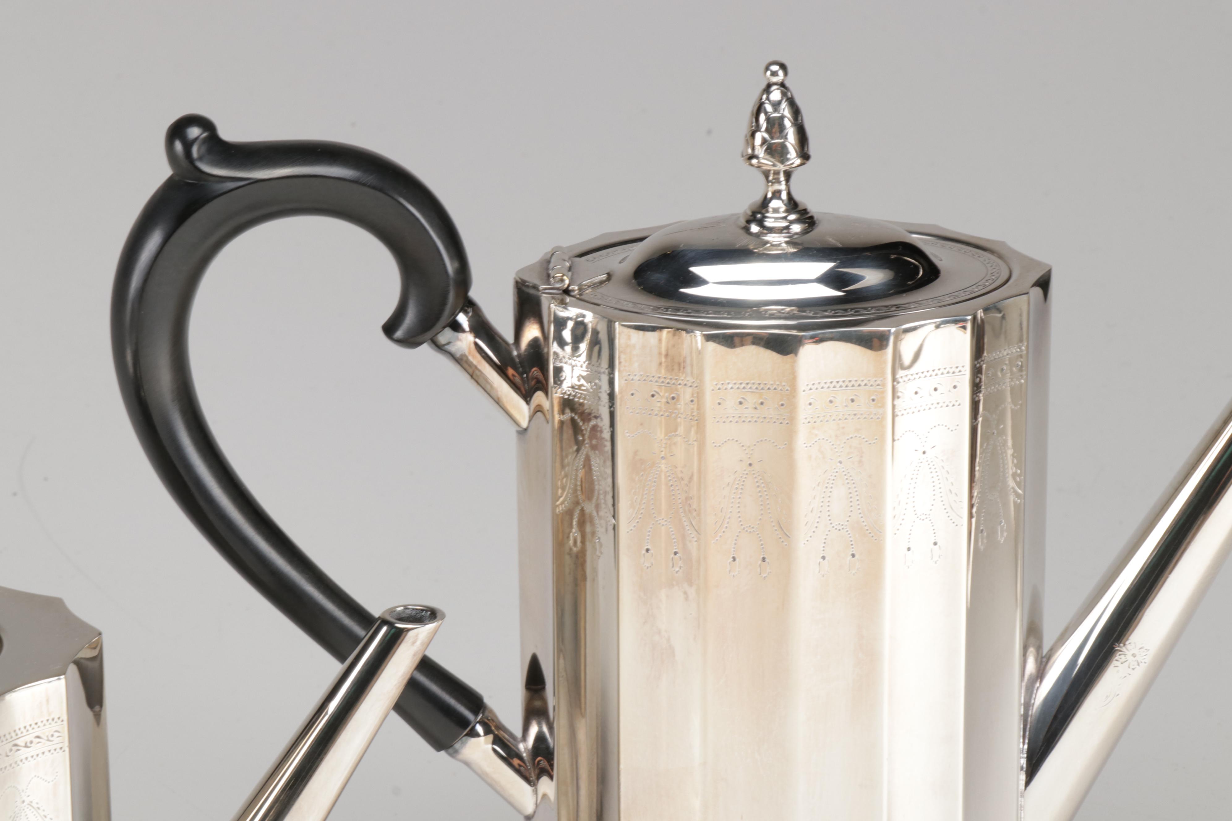 Lunt Silver Plate "Paul Revere" Tea Service and Candlesticks