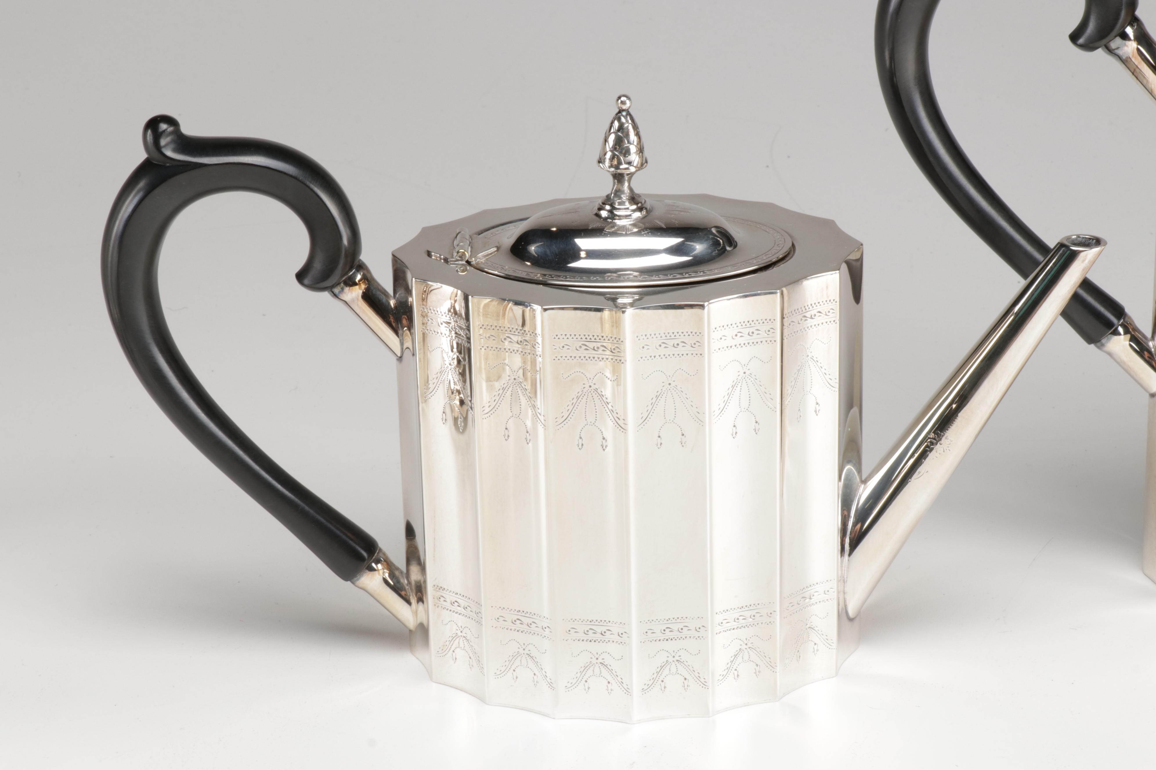 Lunt Silver Plate "Paul Revere" Tea Service and Candlesticks