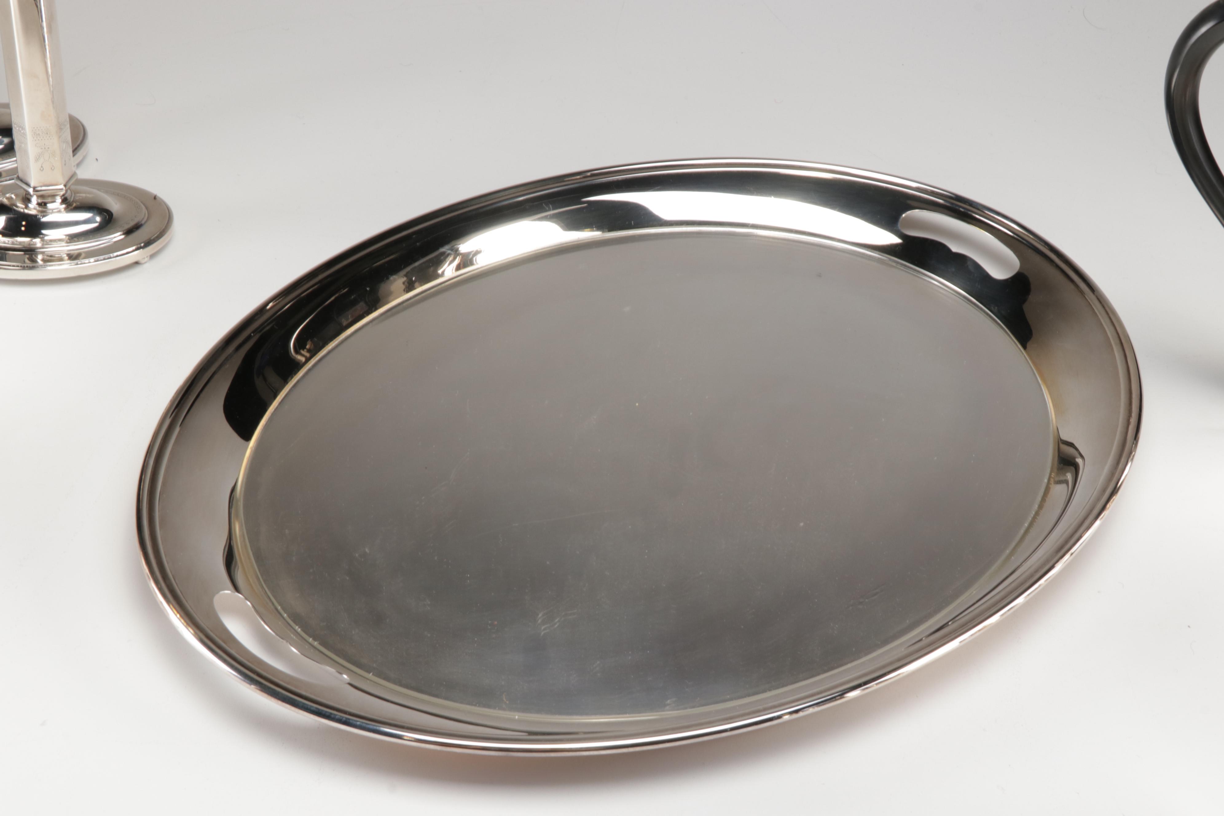 Lunt Silver Plate "Paul Revere" Tea Service and Candlesticks