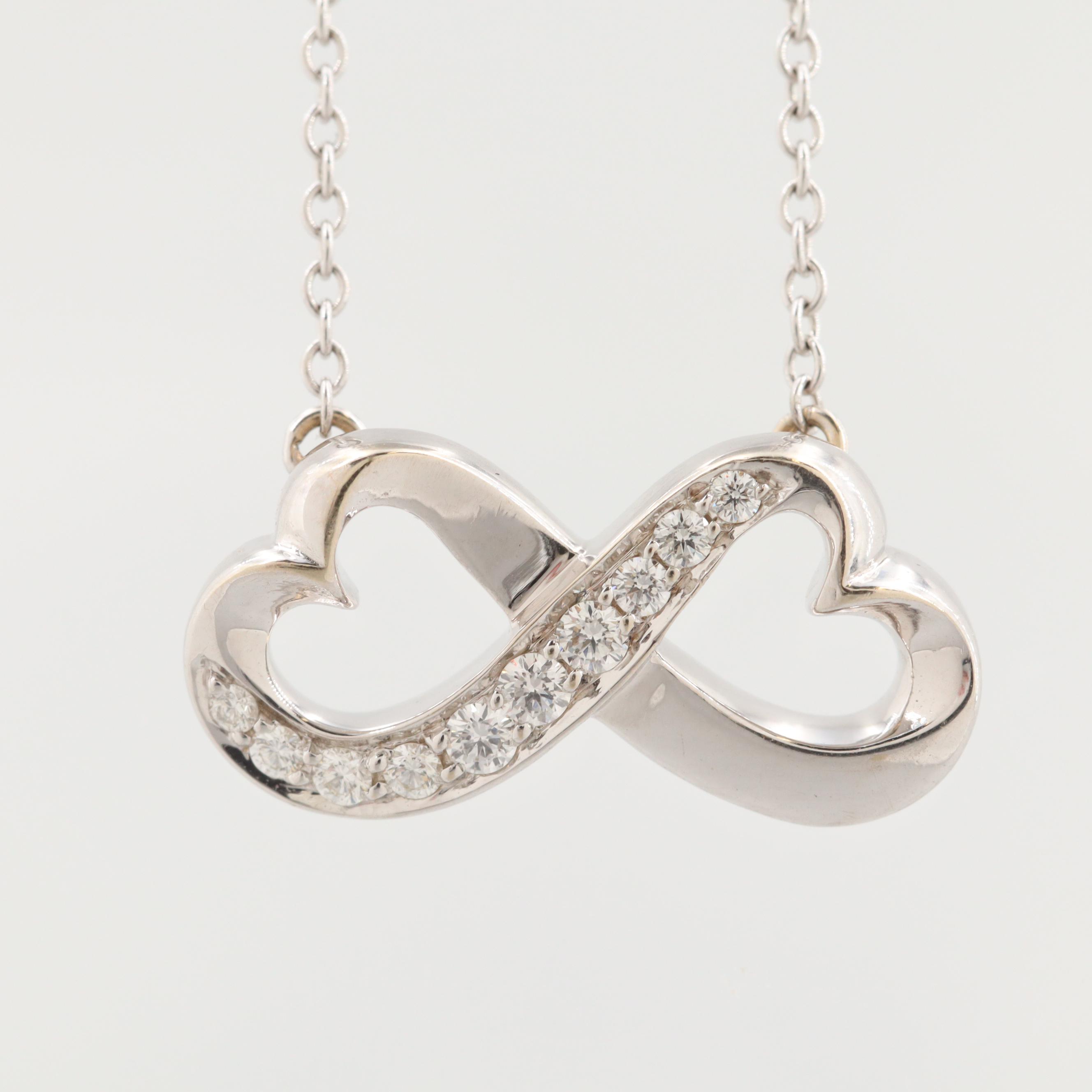 Tiffany & Co.18K White Gold Diamond Infinity Heart Necklace by Paloma Picasso