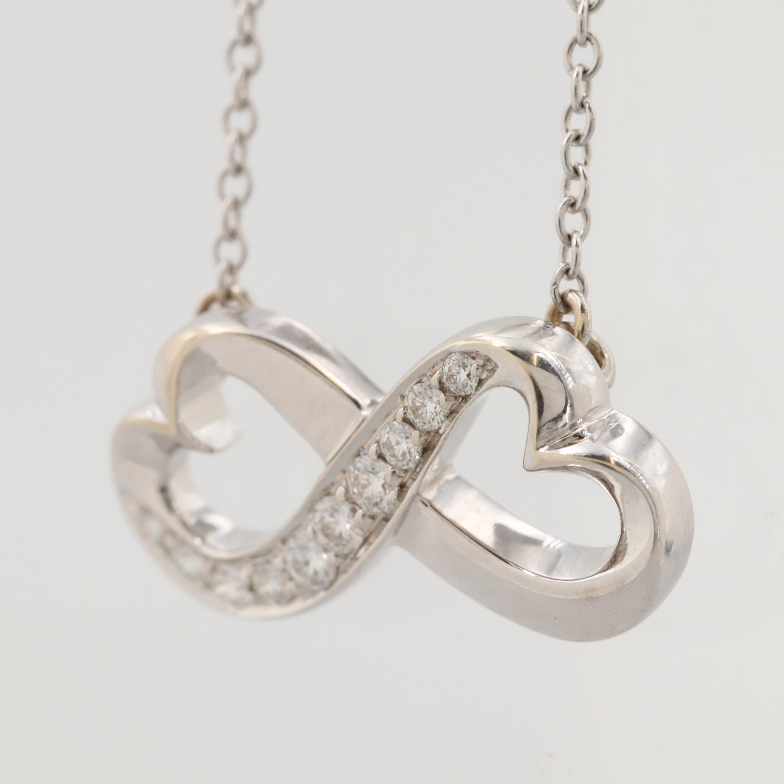 Tiffany & Co.18K White Gold Diamond Infinity Heart Necklace by Paloma Picasso