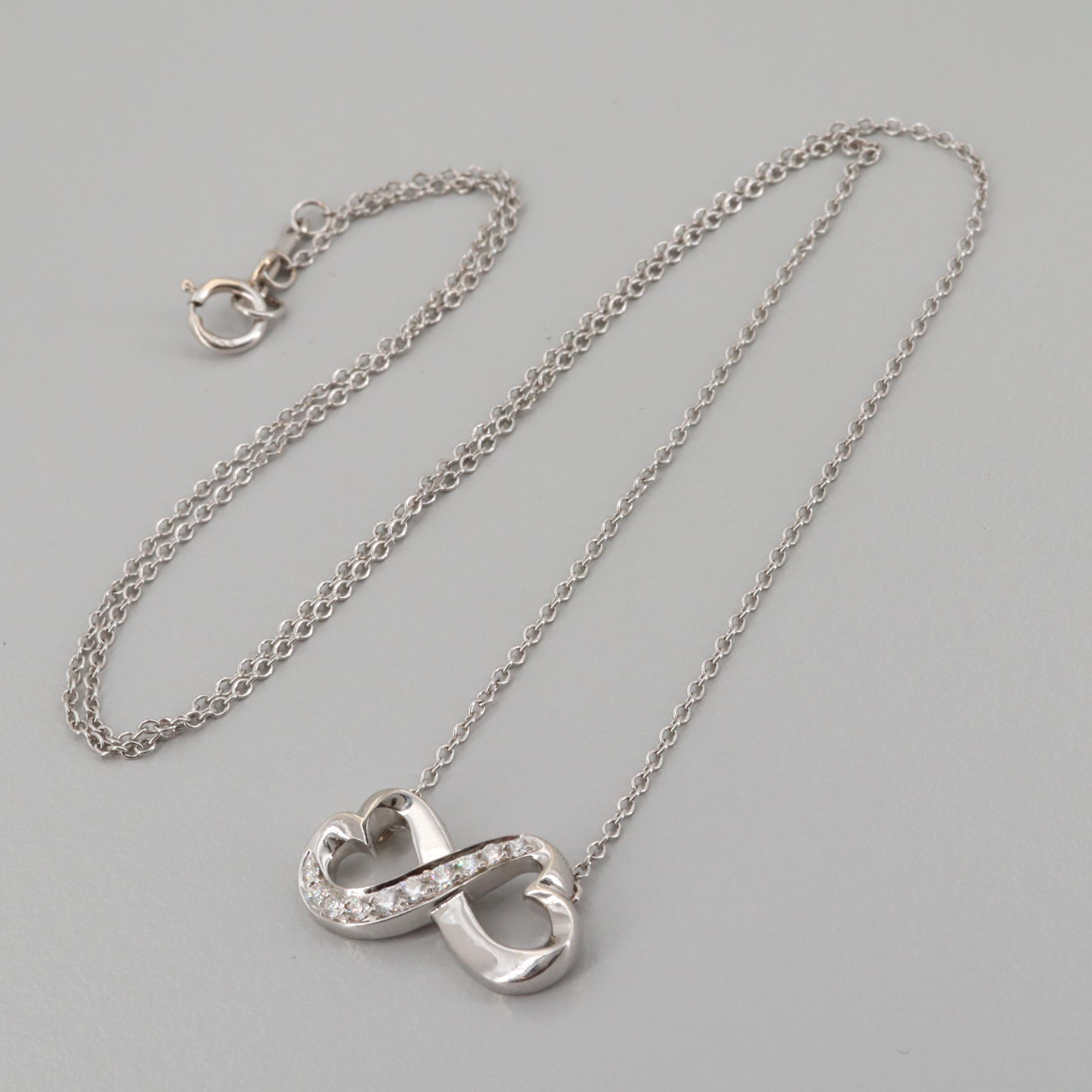 Tiffany & Co.18K White Gold Diamond Infinity Heart Necklace by Paloma Picasso