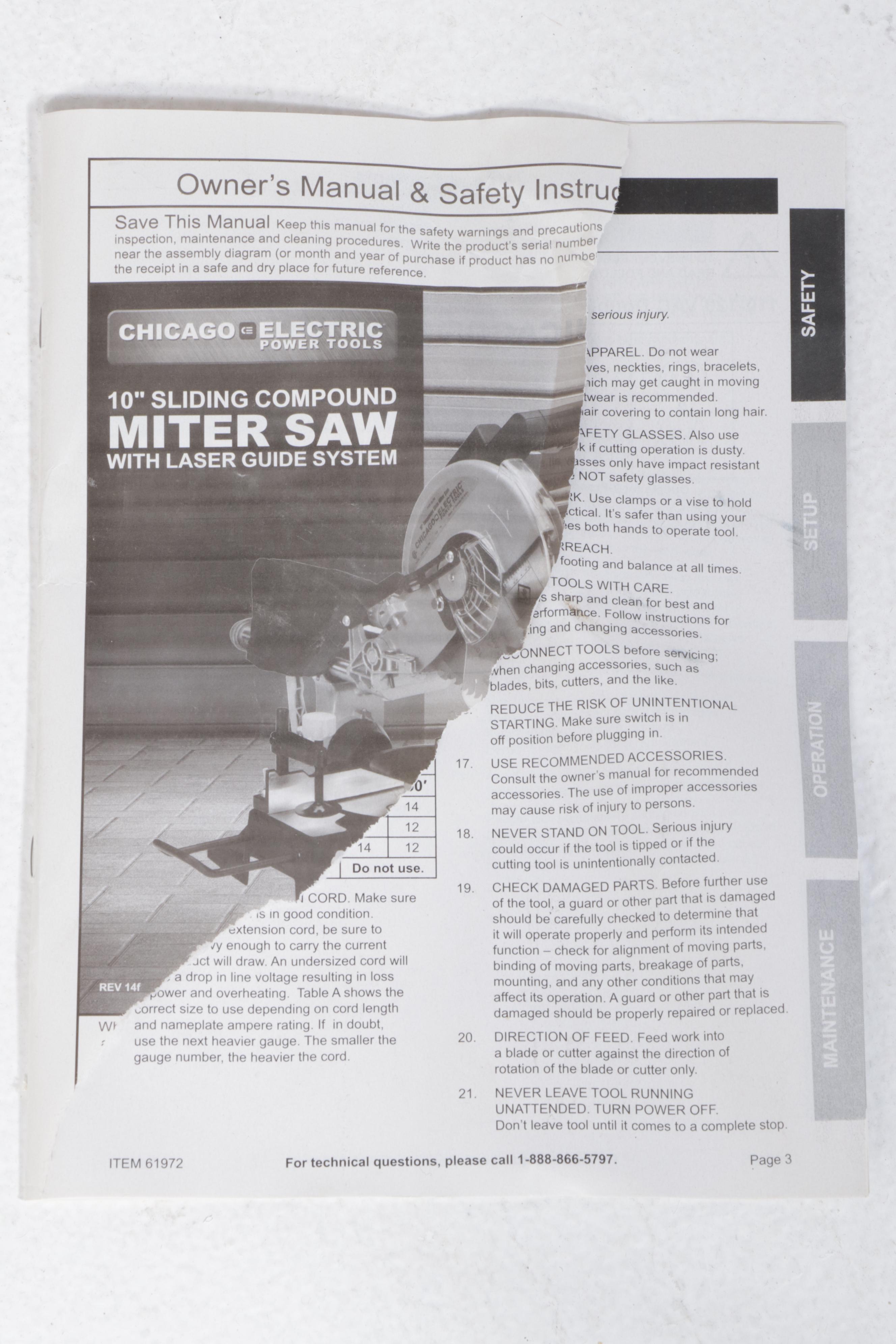 Chicago Electric 10-Inch Compound Miter Saw with Stand