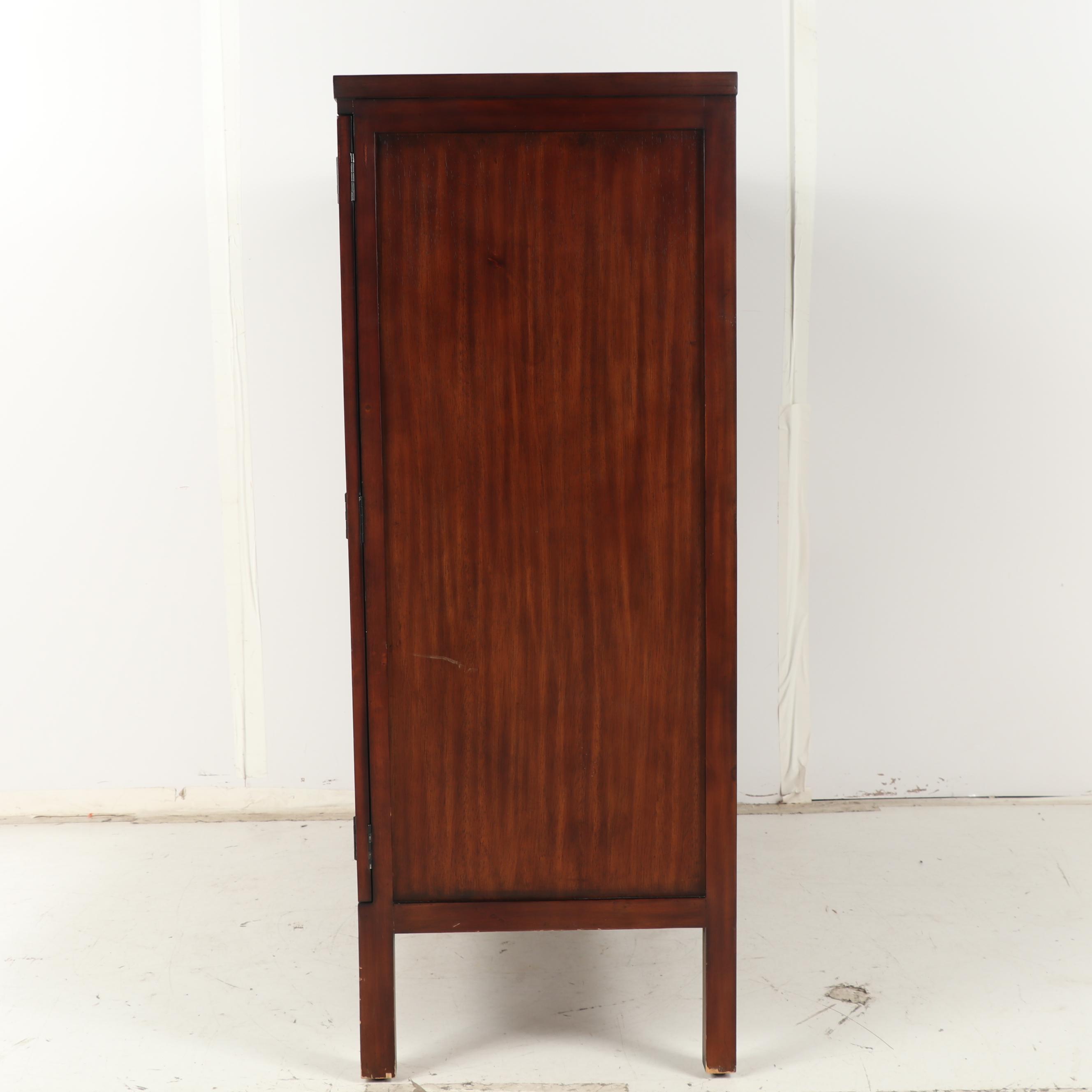 Contemporary Pier One Imports Carved and Painted Wooden Cabinet