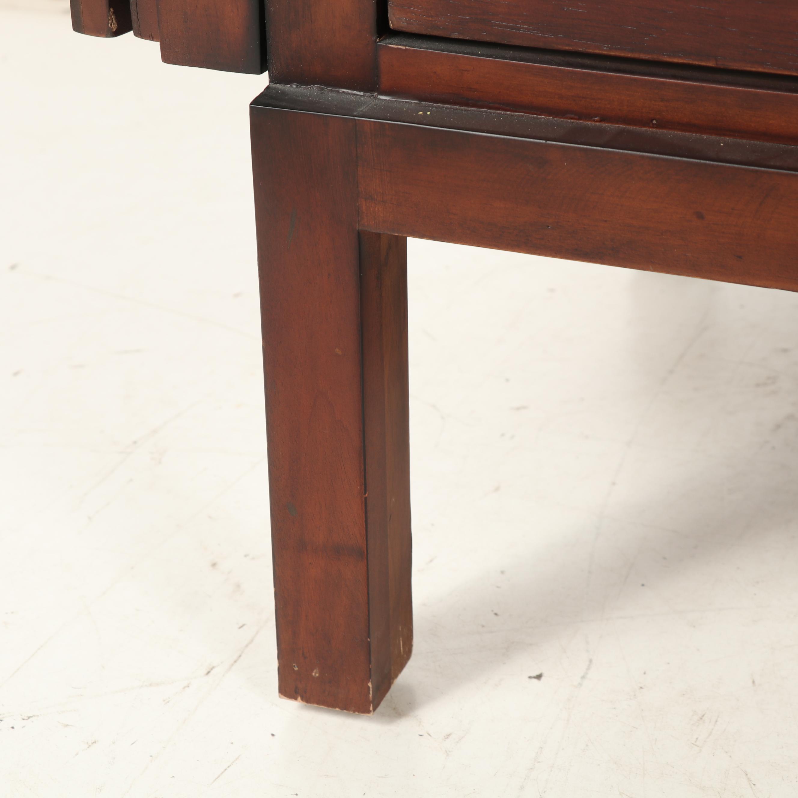 Contemporary Pier One Imports Carved and Painted Wooden Cabinet