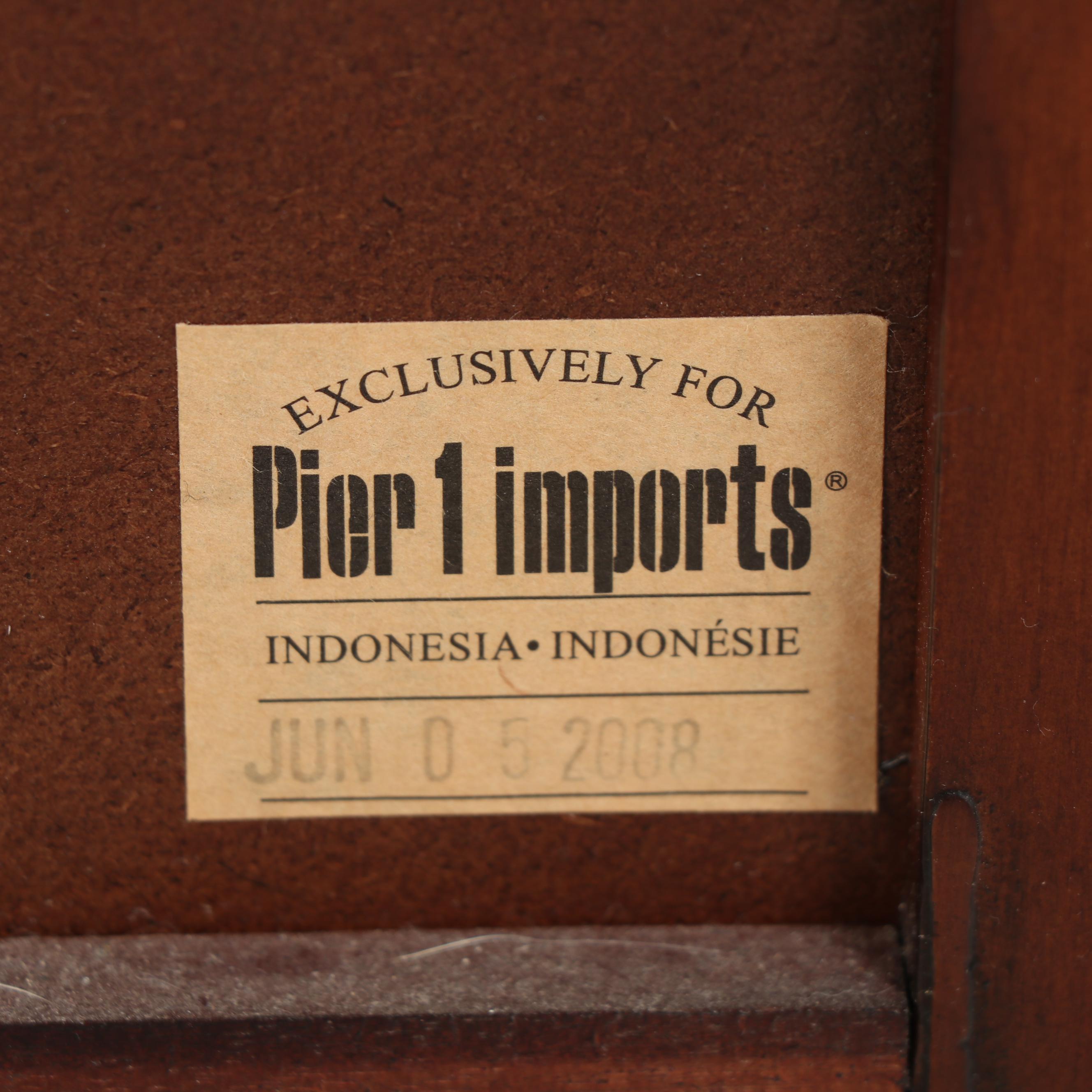 Contemporary Pier One Imports Carved and Painted Wooden Cabinet