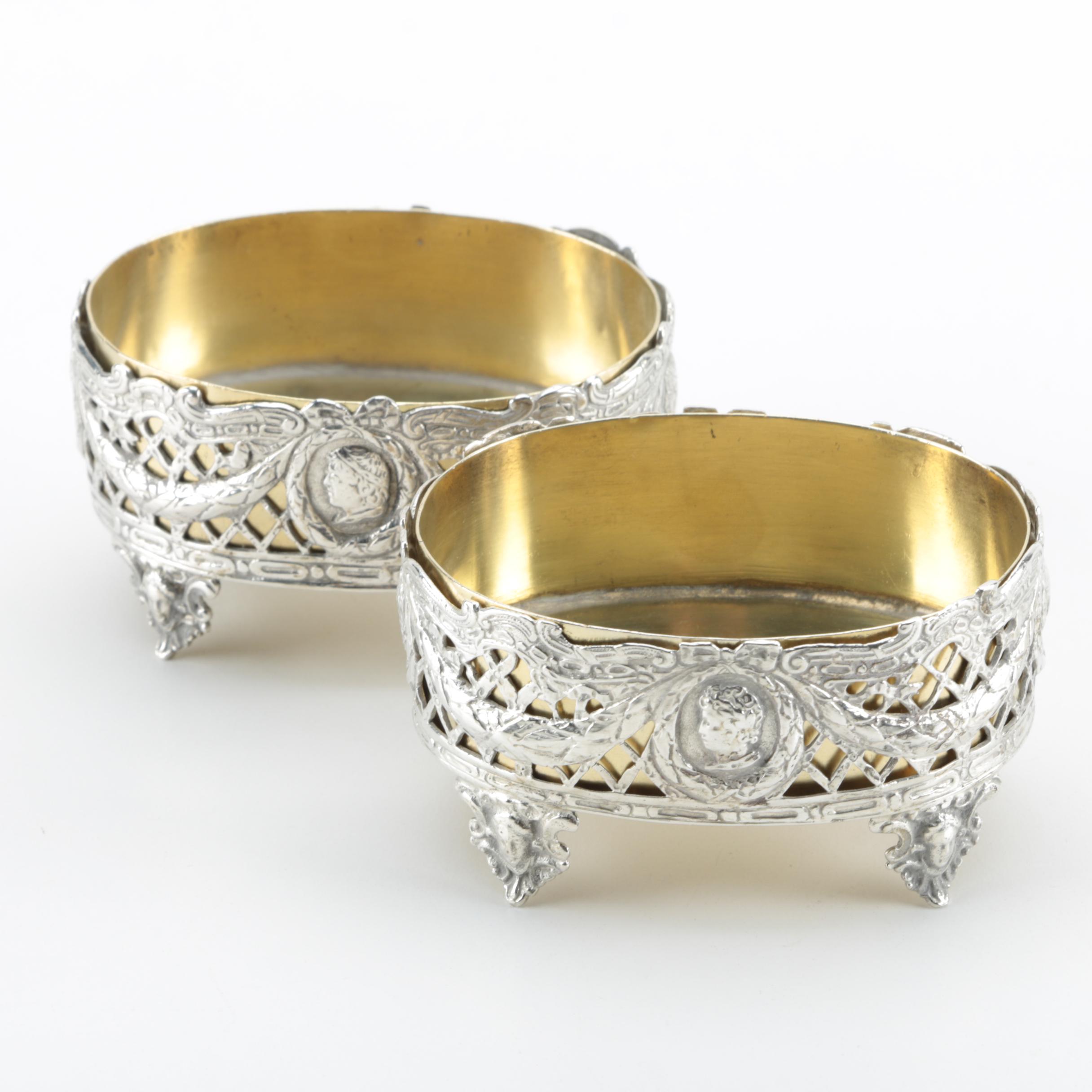 Wolf & Knell of Hanau Pierced 800 Silver Salt Cellars with Gold Wash Liners
