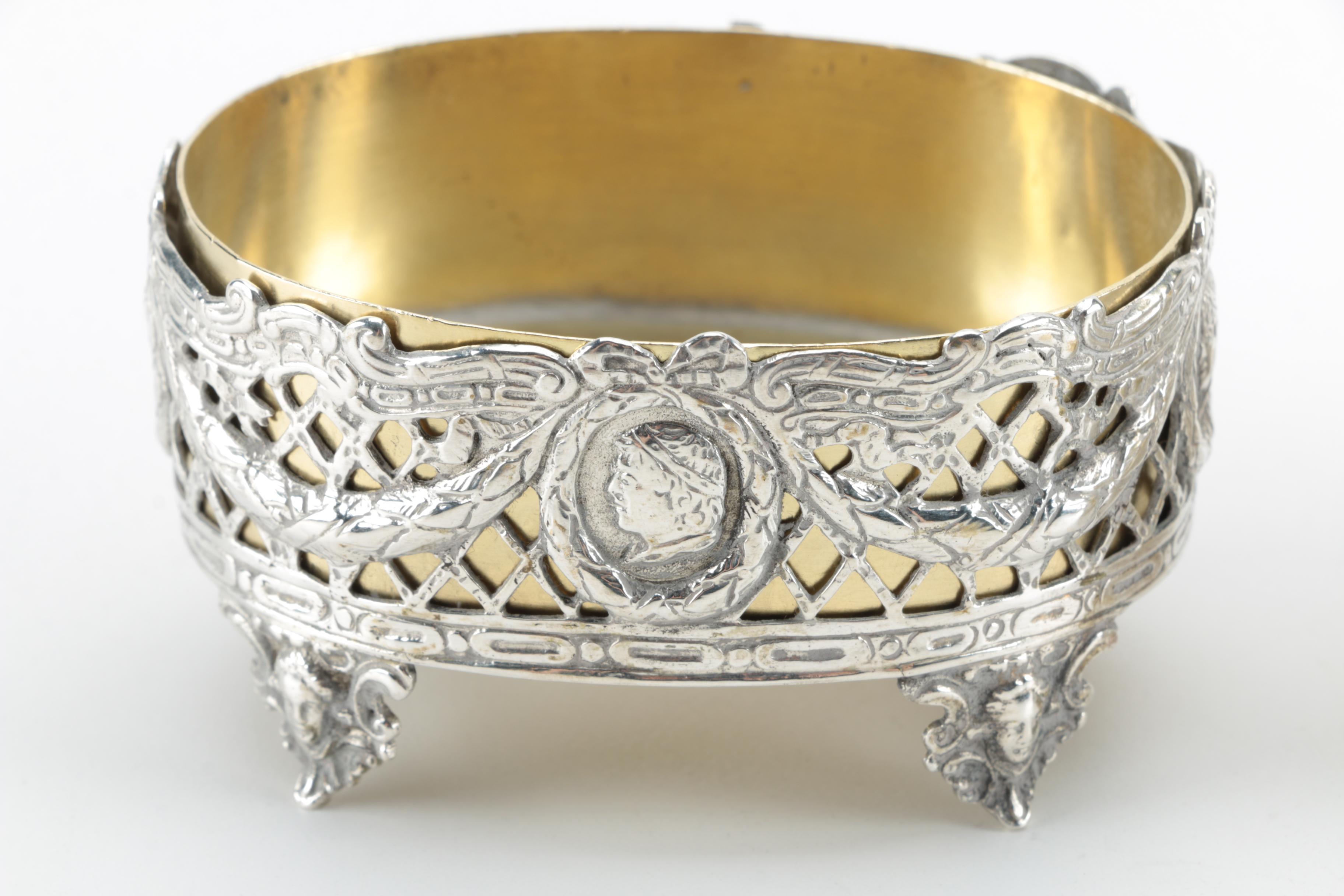 Wolf & Knell of Hanau Pierced 800 Silver Salt Cellars with Gold Wash Liners